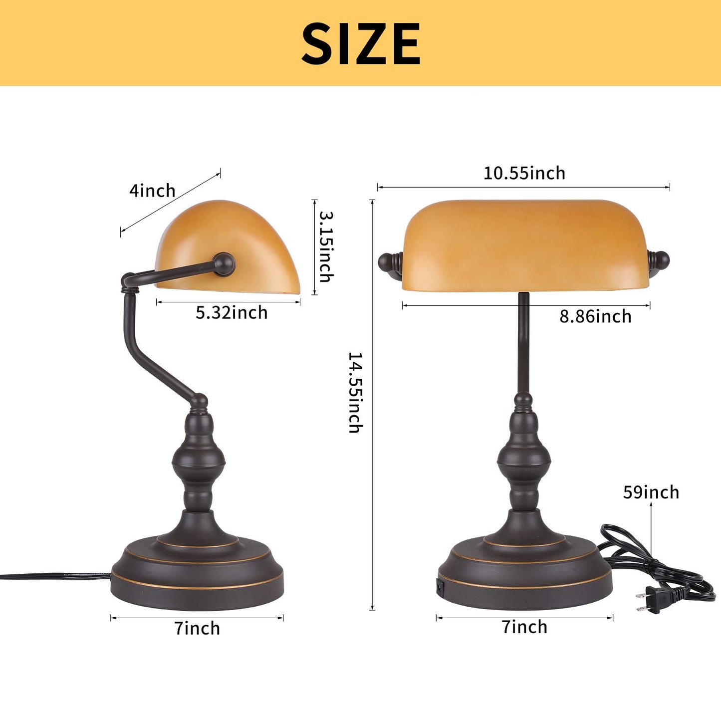 Liylan Banker Desk Lamp Touch Control, Vintage Banker's Desk Lamp with USB-A Port, 3 Way Dimmable Desk Lamps, Farmhouse Library Lamp Oil Rubbed Bronze for Office, Study Room
