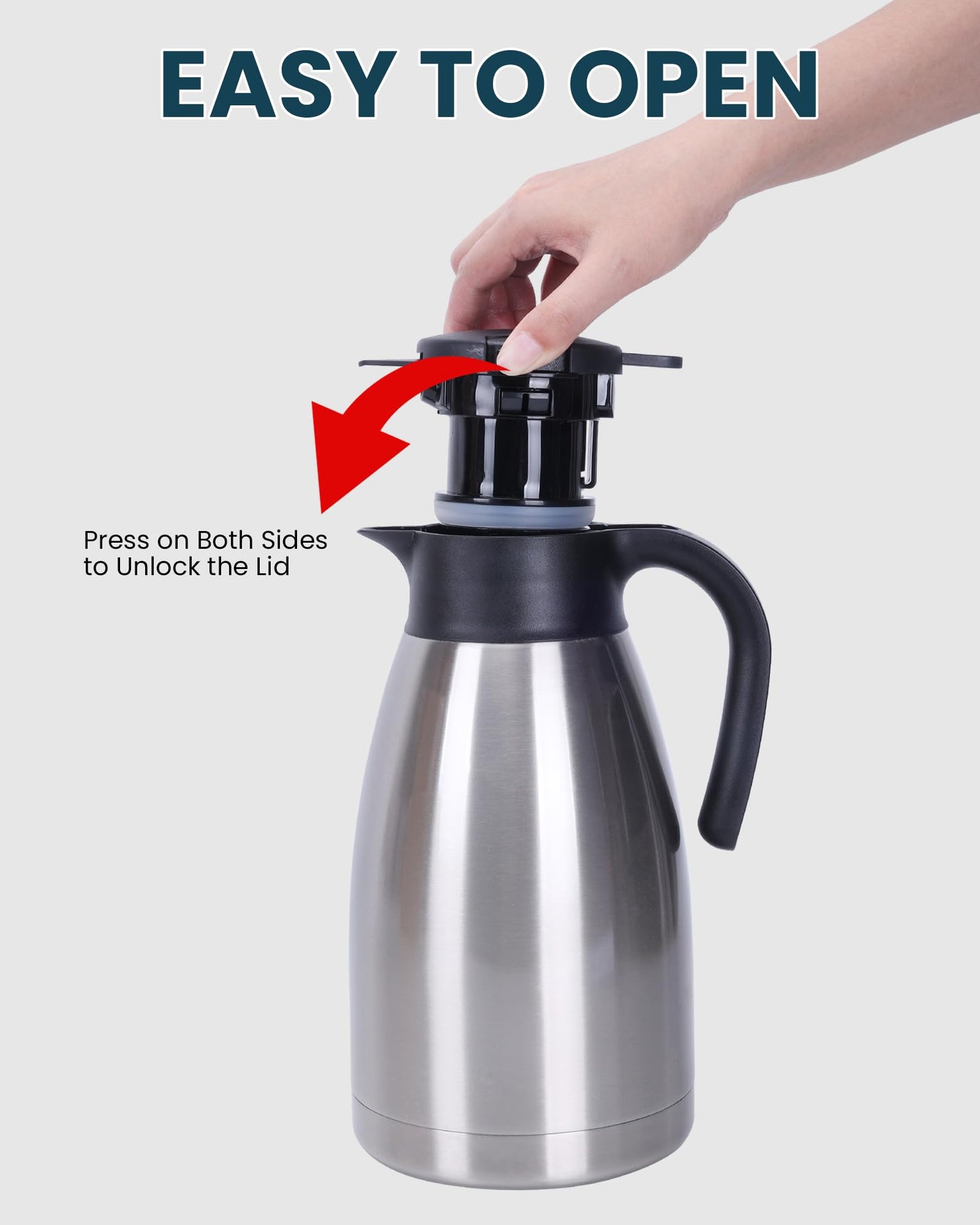 GiNT 74Oz Thermal Coffee Carafe, Insulated Stainless Steel Coffee Carafes for Keeping Hot/Double Walled Vacuum Thermal Carafe (Silver, 2.2L)