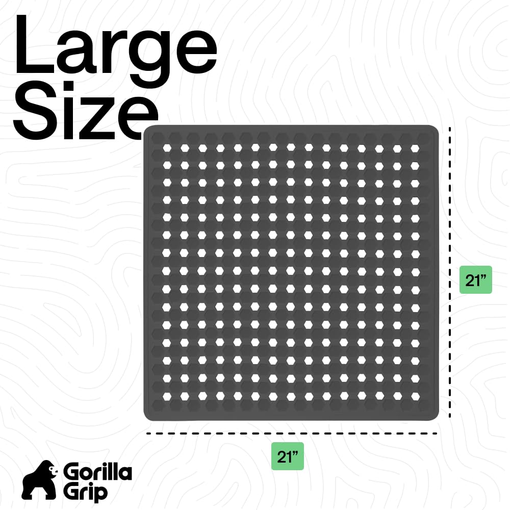 GORILLA GRIP Patented Bath Tub Shower Mat, Machine Washable Bathtub Floor Liner Mats, Suction Cups and Drain Holes to Keep Tubs Clean, Soft on Feet, Bathroom Essentials, 35x16 Inch, Beige