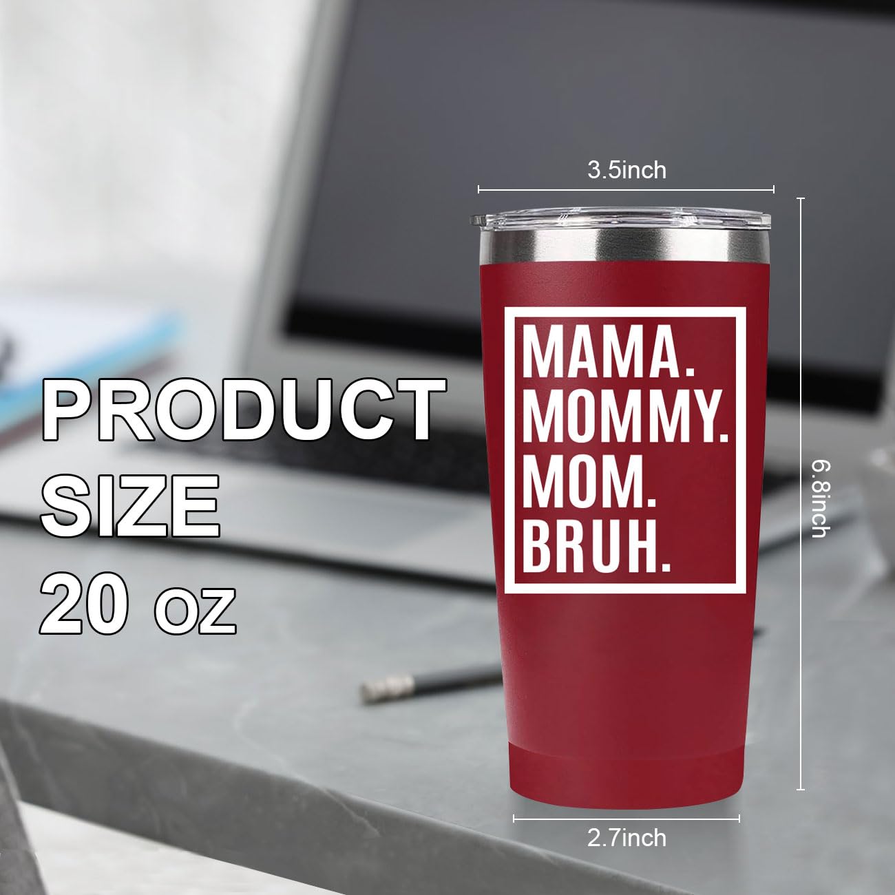 MFGNEH Mothers Day Birthday Gifts for Mom,Mom Christmas Mama Gifts from Daughter, Son,Kids,Mother Gift,Thank You Gift for Mama Mommy Bruh,Women,20oz Stainless Steel Tumbler Cup,Red