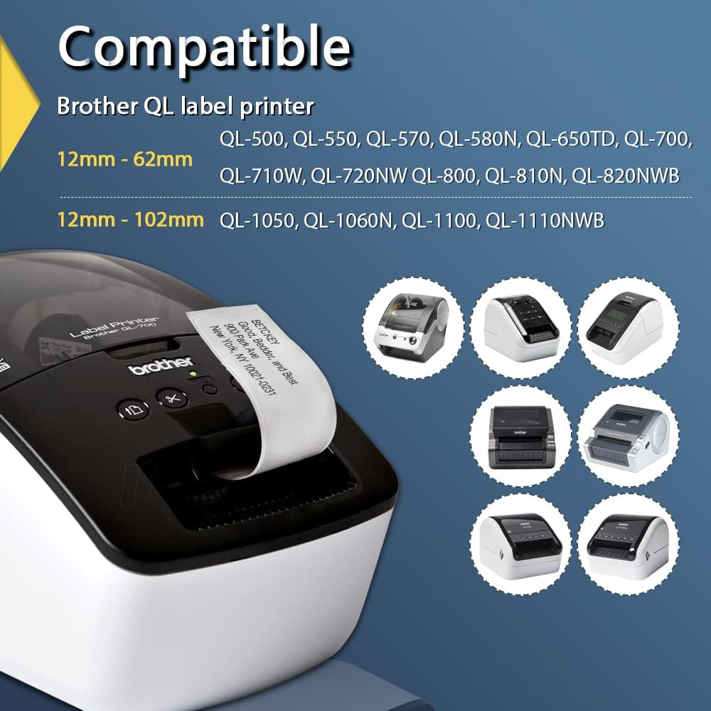 BETCKEY - Compatible Continuous Labels Replacement for Brother DK-2210 (1.1 in x 100 ft), Use with Brother QL Label Printers [10 Rolls]