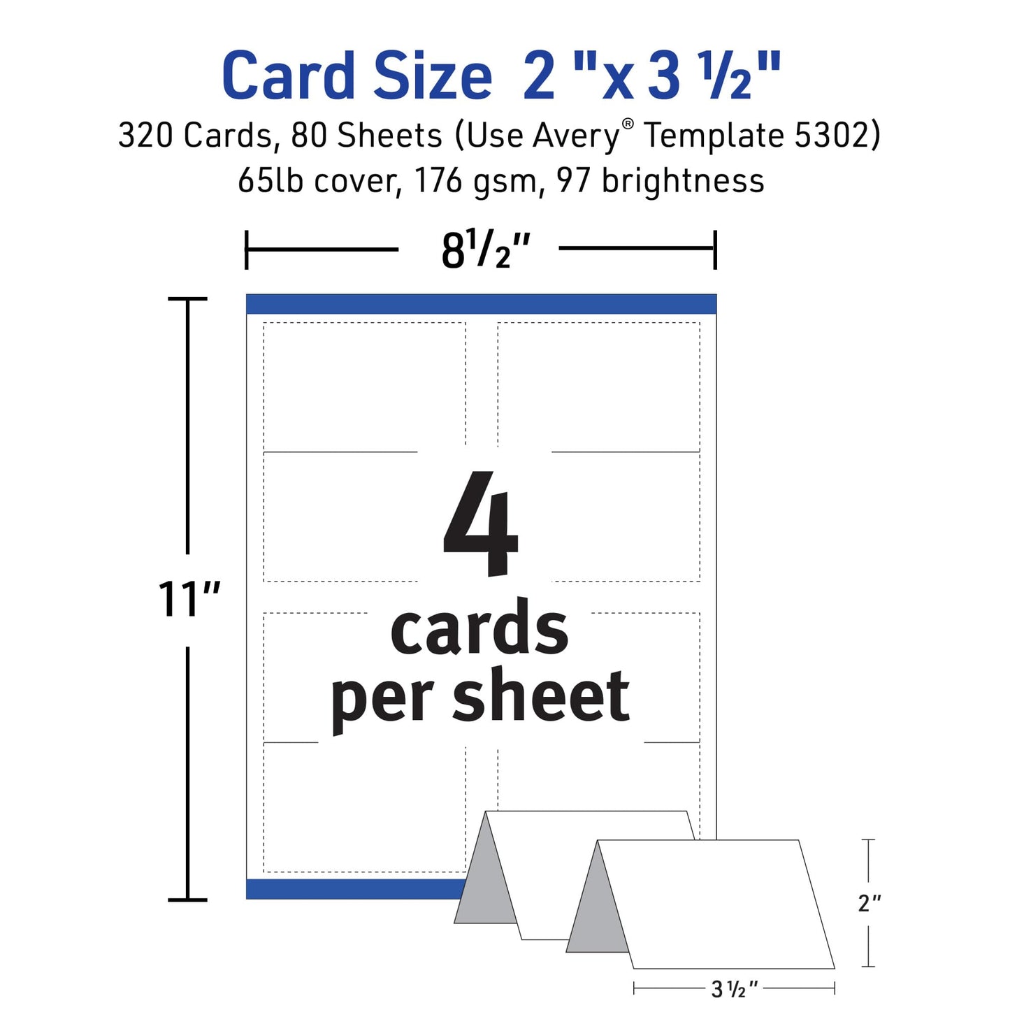 Avery Printable Tent Cards with Sure Feed Technology, 2" x 3.5", Matte White, 2-Pack, Total of 320 Blank Place Cards for Laser or Inkjet Printers (5812)