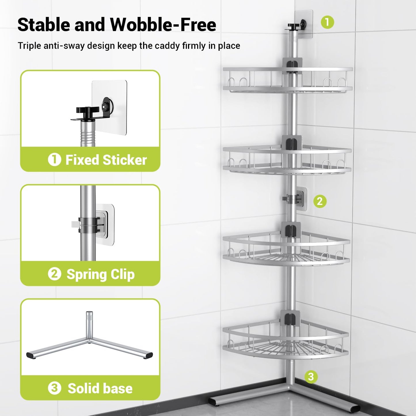 Aitatty Standing Shower Caddy Corner: 4-tier Rustproof Shower Organizer Shelf - Floor Shower Corner Shelf Rack Stand for Bathroom Chrome