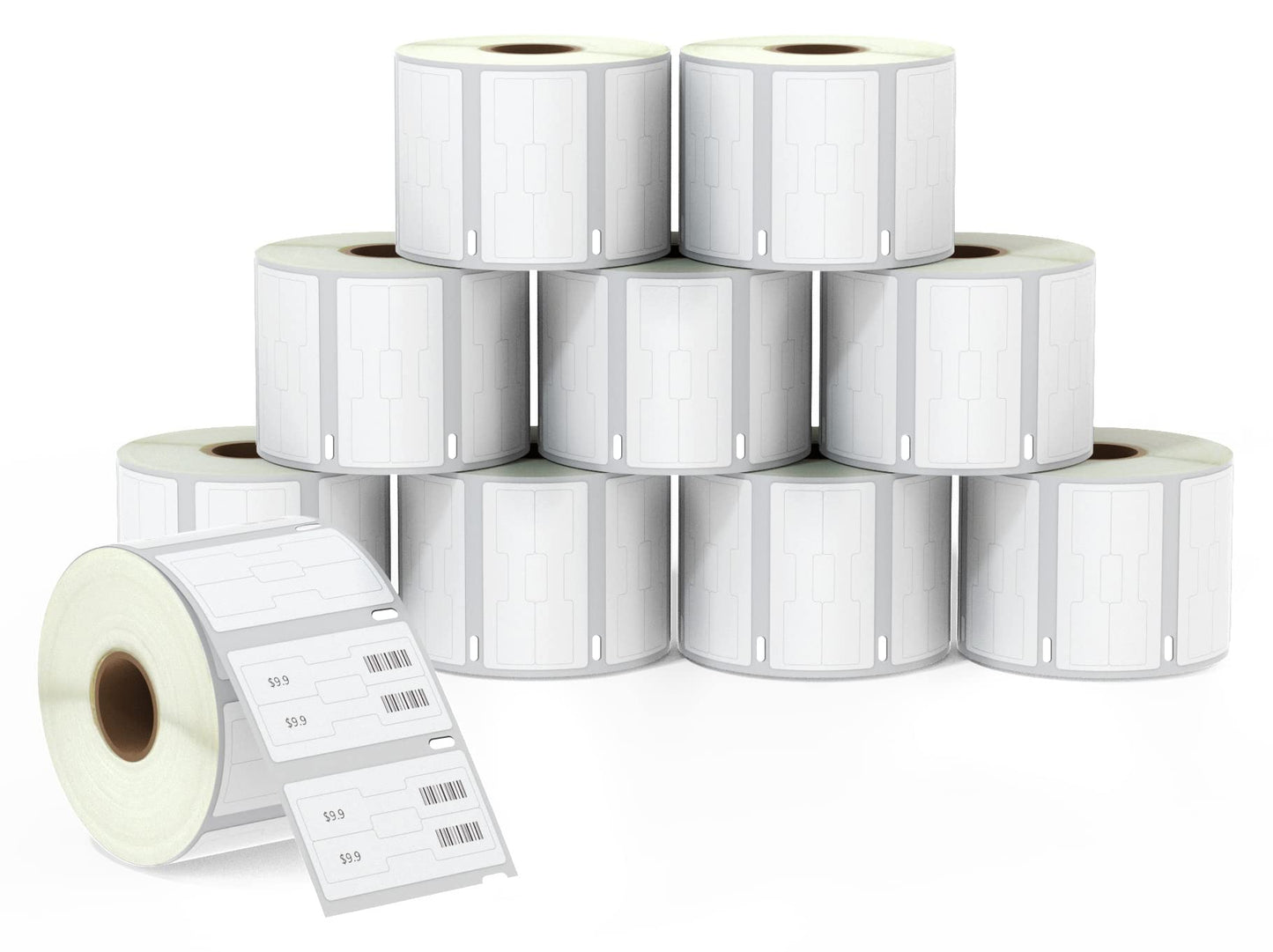 BETCKEY - Barbell Style Jewelry/Price Tag Labels Replace for DYMO 30299 (3/8" x 3/4") - Compatible with DYMO Labelwriter 450, 4XL & Zebra Desktop Printers [10 Rolls/15000 Labels]