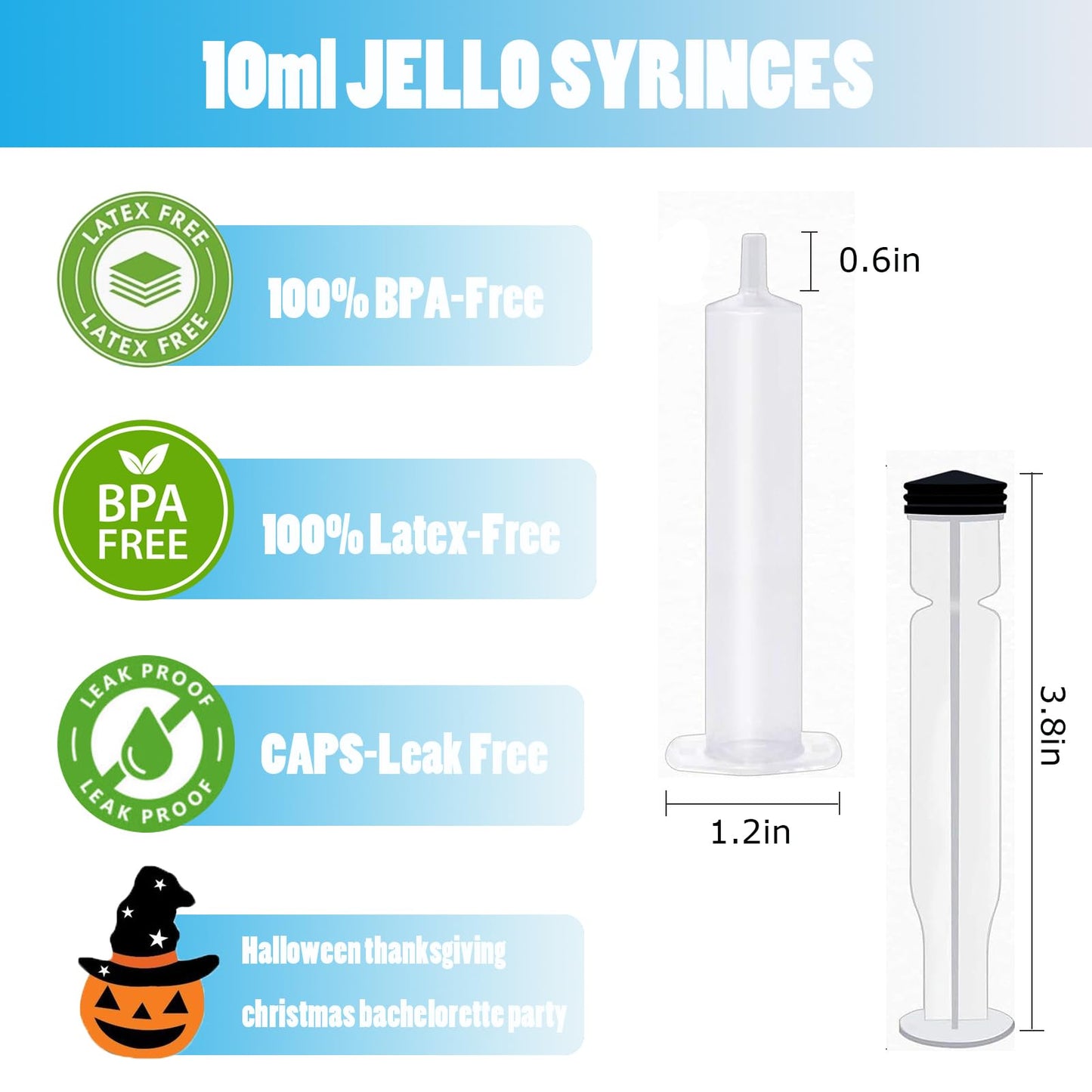 125 Pack Jello Syringes with Caps, 10ml Reusable Plastic Syringes for Party Desserts, Jelly, Pudding, Juice - BPA-Free Halloween Thanksgiving Christmas Birthday Supplies