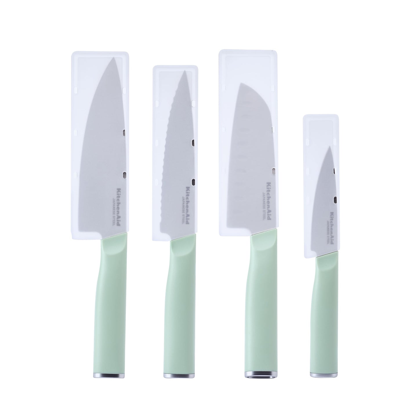 KitchenAid Chef Set with Custom Fit Covers, Sharp Kitchen Knife, Japanese Stainless Steel Blade, 4 Piece, Pistachio