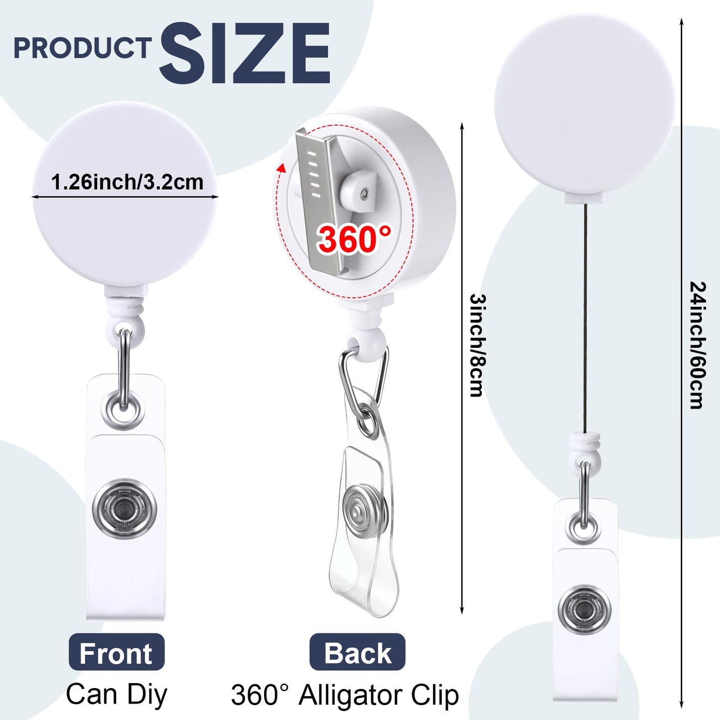 Tatuo 100 Pcs Retractable Badge Reels Round ID Badge Holders Nursing Name Reels with Swivel Alligator Clip and Vinyl Card Strap for Students Teachers Nurses Volunteer(Neutral Style)