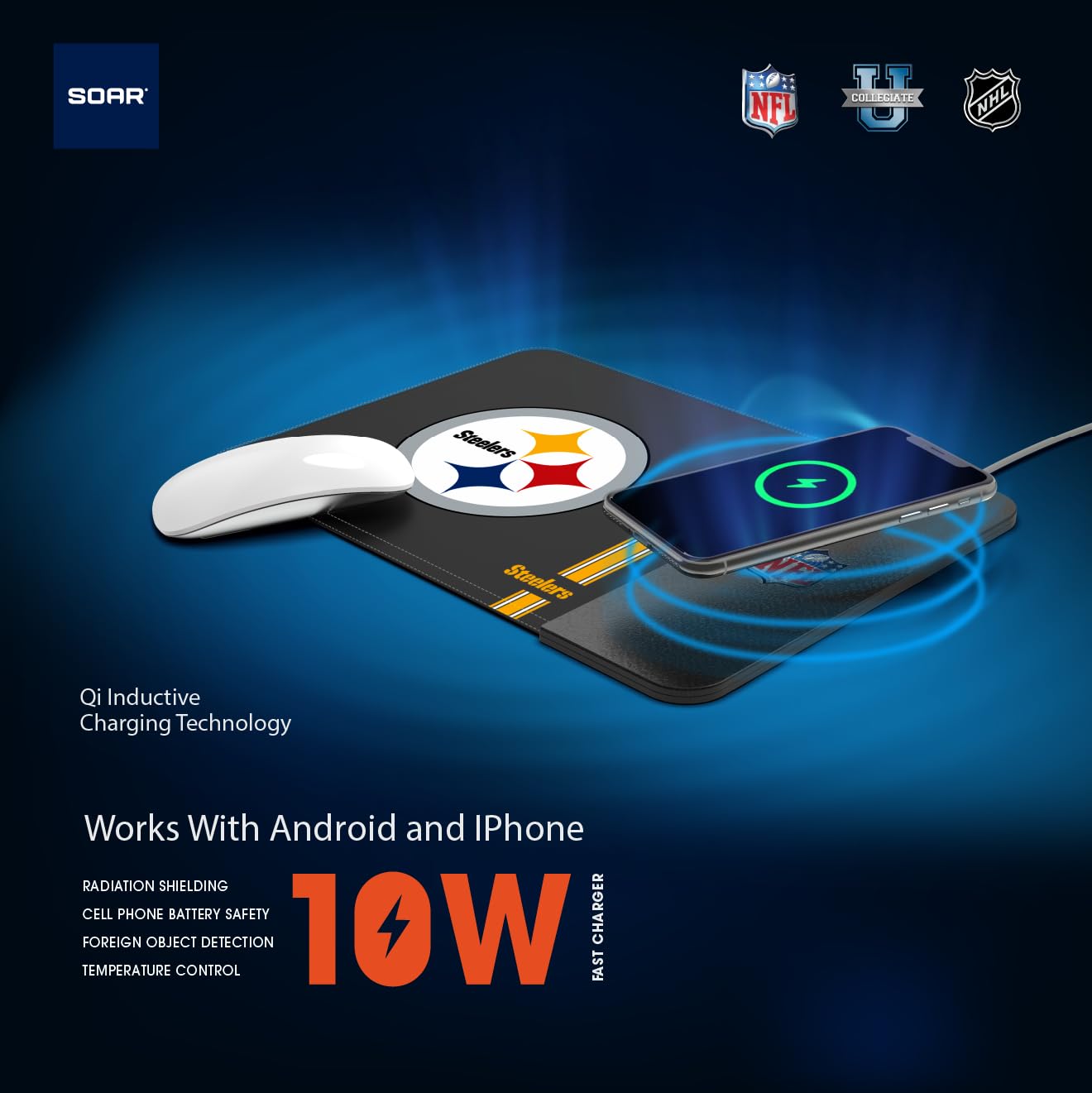 SOAR NHL Wireless Charging Mouse Pad, New York Rangers