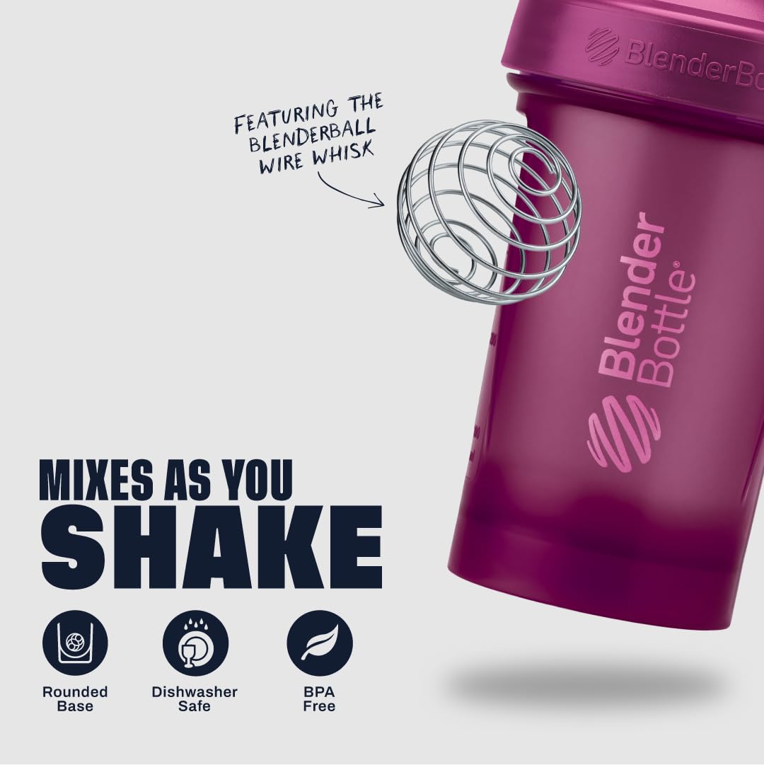 BlenderBottle Classic V2 Shaker Bottle Perfect for Protein Shakes and Pre Workout, 20-Ounce (3 Pack), Red, Green, Plum