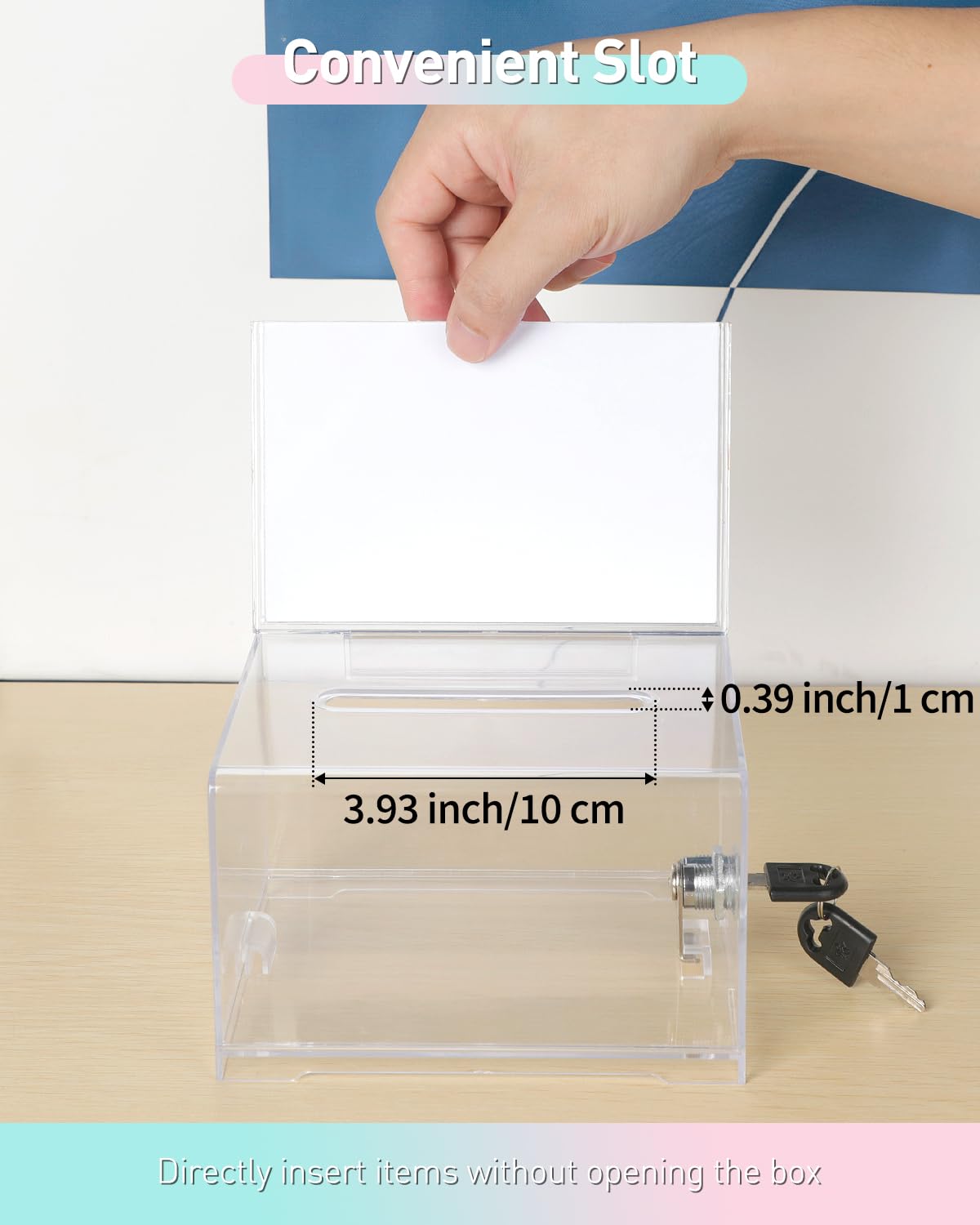 Uniclife 4 Pack Acrylic Donation Box with Lock and Sign Holder 6.2" x 4.7" x 4" Ballot Boxes with Slot Clear Plastic Suggestion Box Storage Container for Fundraising Voting Charity Tip Collection