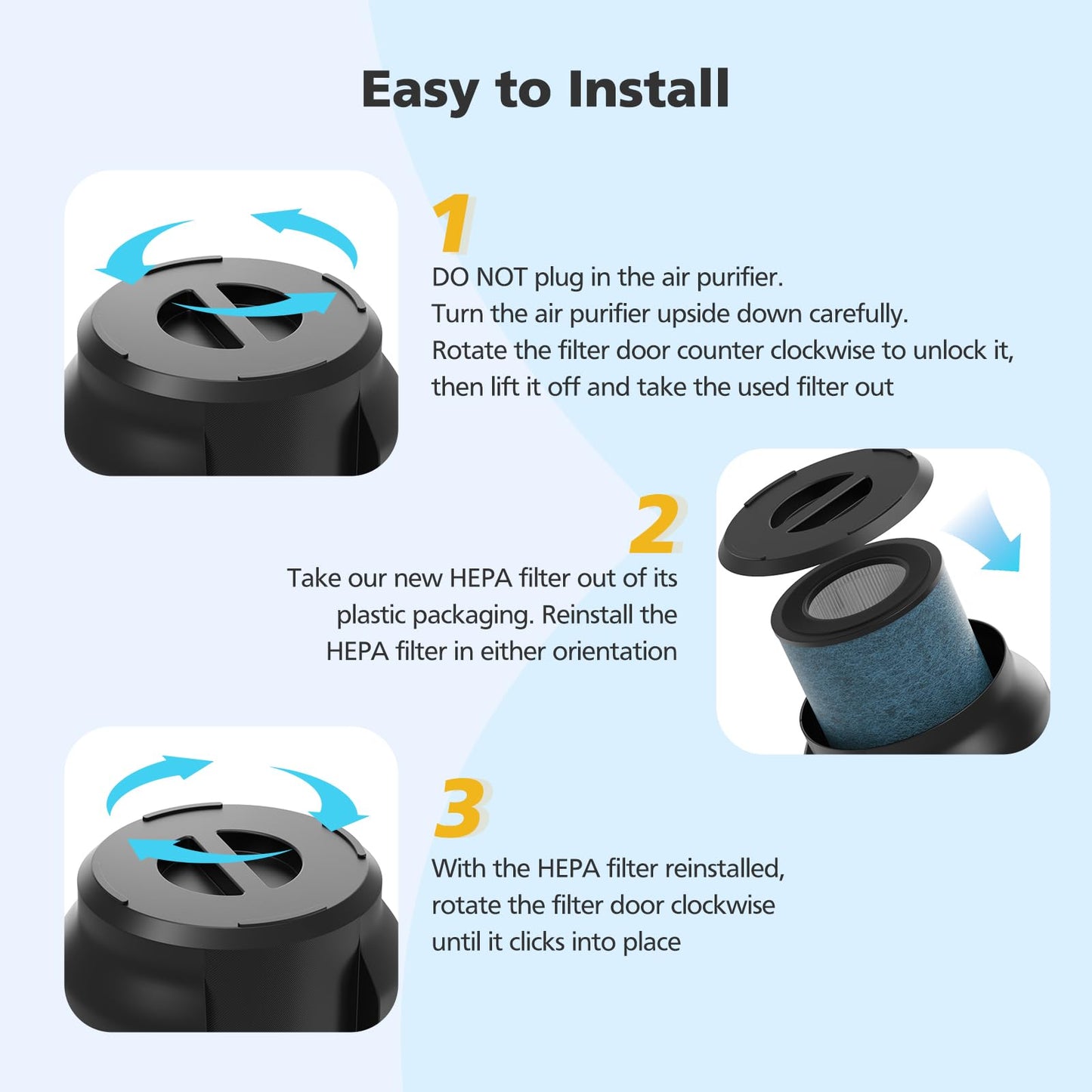 HP301 Replacement Filter Compatible with Shark HP302, HP301 Air Purifier NeverChange Max, HEPA Filter for HP305, HP300, HP200, HP201, HP202, HP232, HC501, AP1000, UA205 Air Purifiers, Part # HE3FKPET