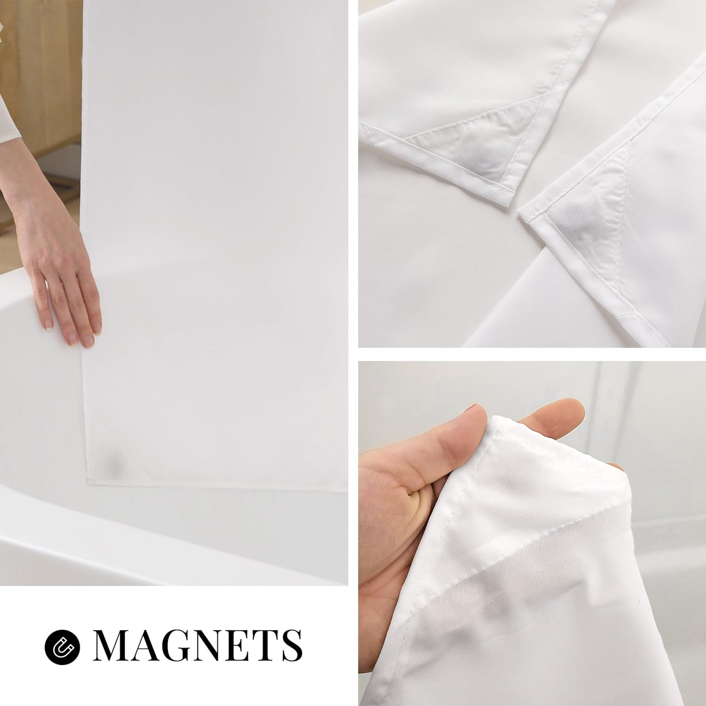 River Dream White Fabric Shower Curtain Set, Cotton Blend, Waffle Weave, with Snap in Replacement Liner，71 x 74 inches