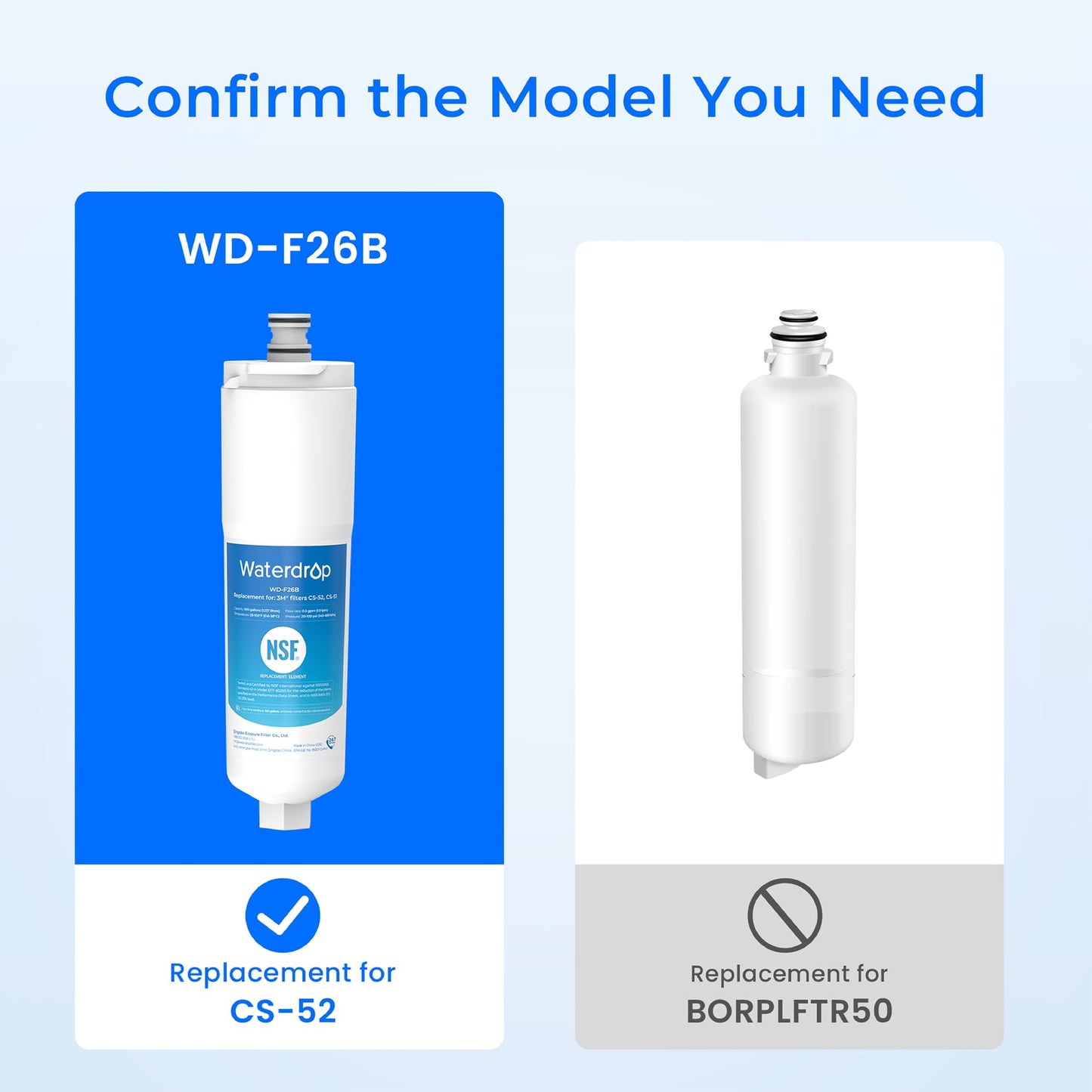 Waterdrop CS-52 Refrigerator Water Filter, Replacement for Bosch® 640565, Whirlpool® WHKF-R-PLUS, EVOLFLTR10, 3M® Cuno CS-52, CS-51, W1085590, 51000, WD-F26B, 3 Filters