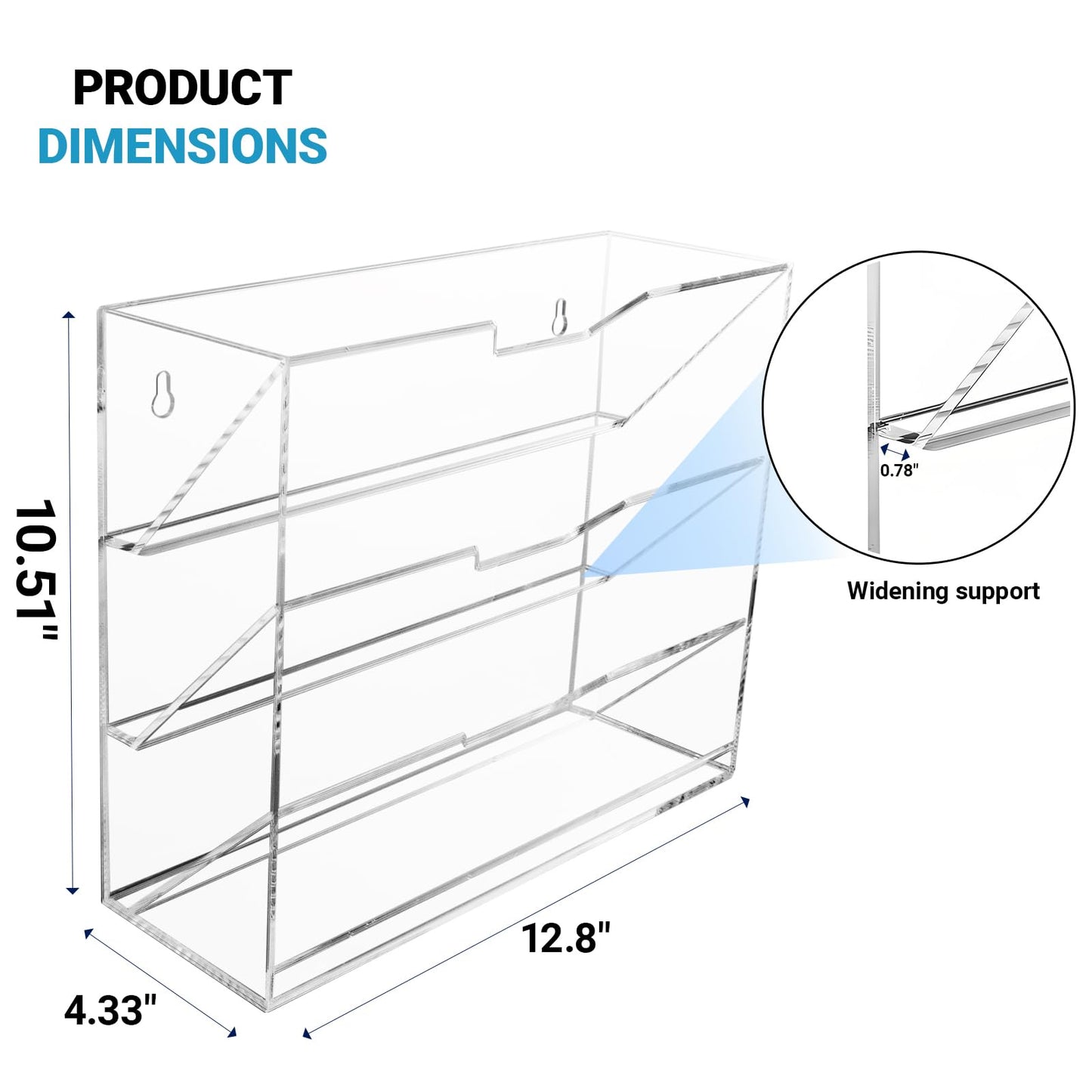Aphbrada Hanging Wall File Organizer with 4 Pocket Tier - Acrylic Vertical Mail File Folder Holder Wall Mount Mail Magazine Rack with Bottom Tray for Office Home Countertop, Clear