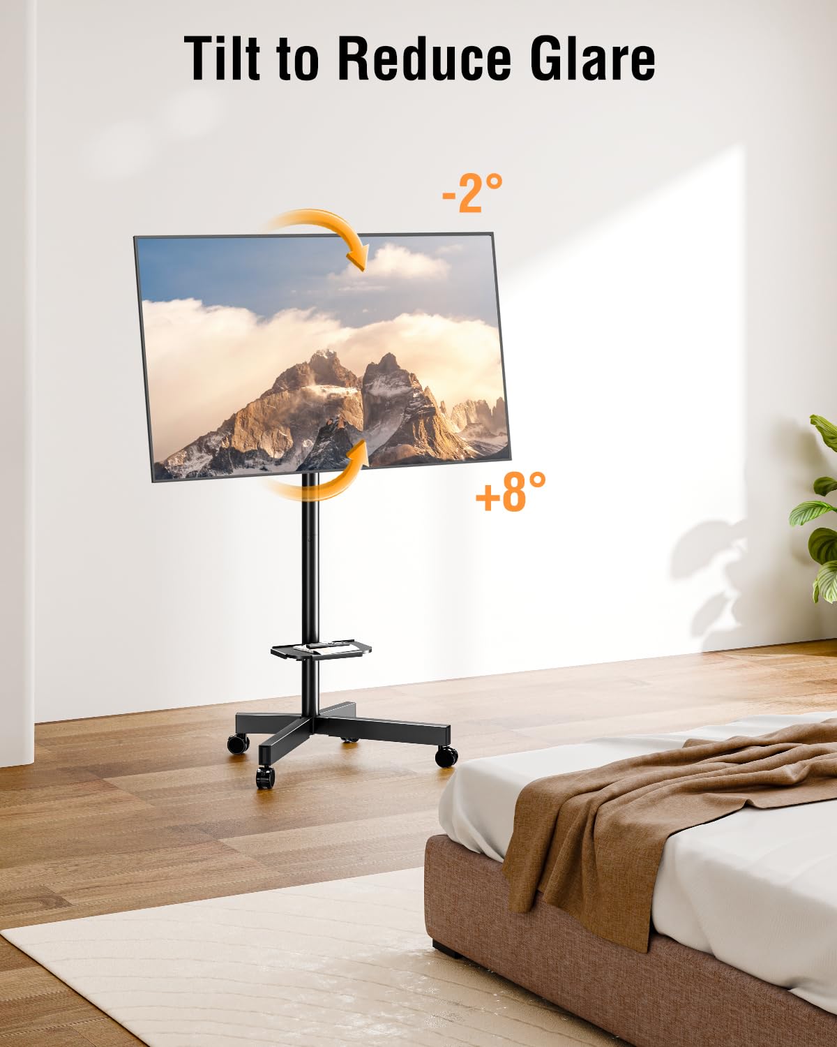 ELIVED Rolling TV Stand for Most 23"-60" TVs, Mobile TV Cart 90° Rotation Landscape to Portrait, Height Adjustable Floor TV Stand with Extendable Base, Max VESA 400x400mm, Up to 77 Lbs