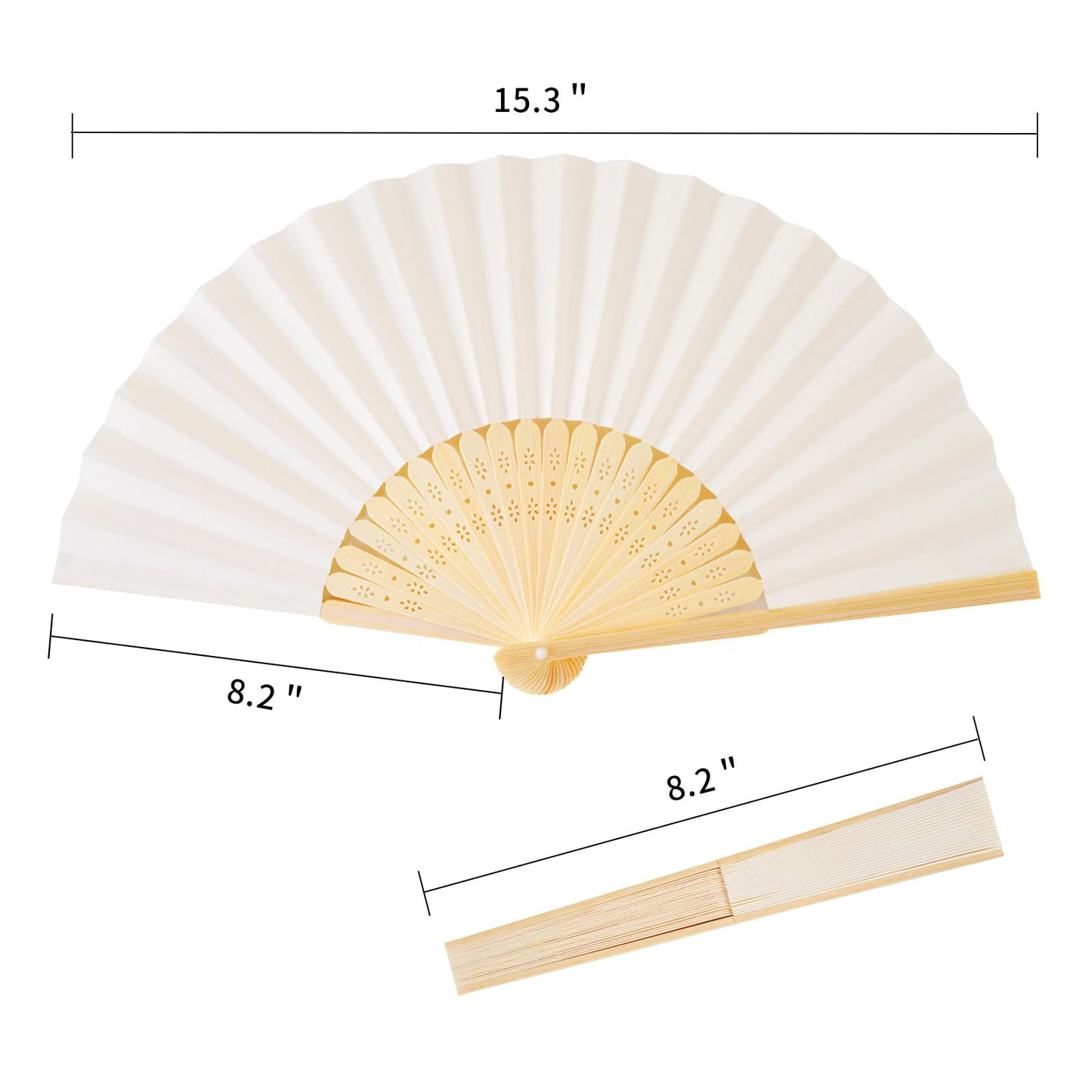 Sepwedd 50pcs Cream-Coloured Paper Hand Fan Bamboo Folding, Handheld Paper Fan for Wedding Party and Home Decoration