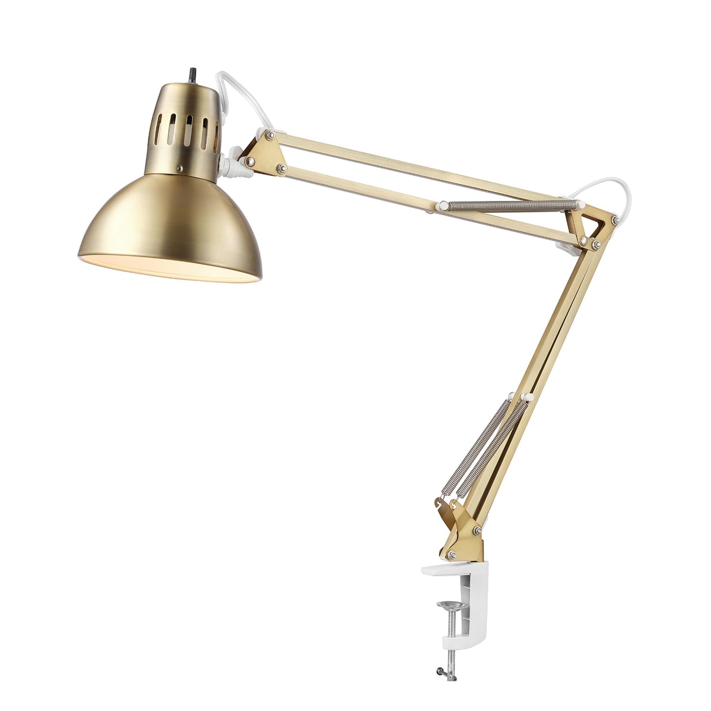 Globe Electric 52847 31.5 Inch Swing Arm Clamp-On White Desk Lamp with Nickel Accents, On/Off Rotary Switch, Book Reading Light, Home Essentials, Office Décor, LED Bulb Compatible