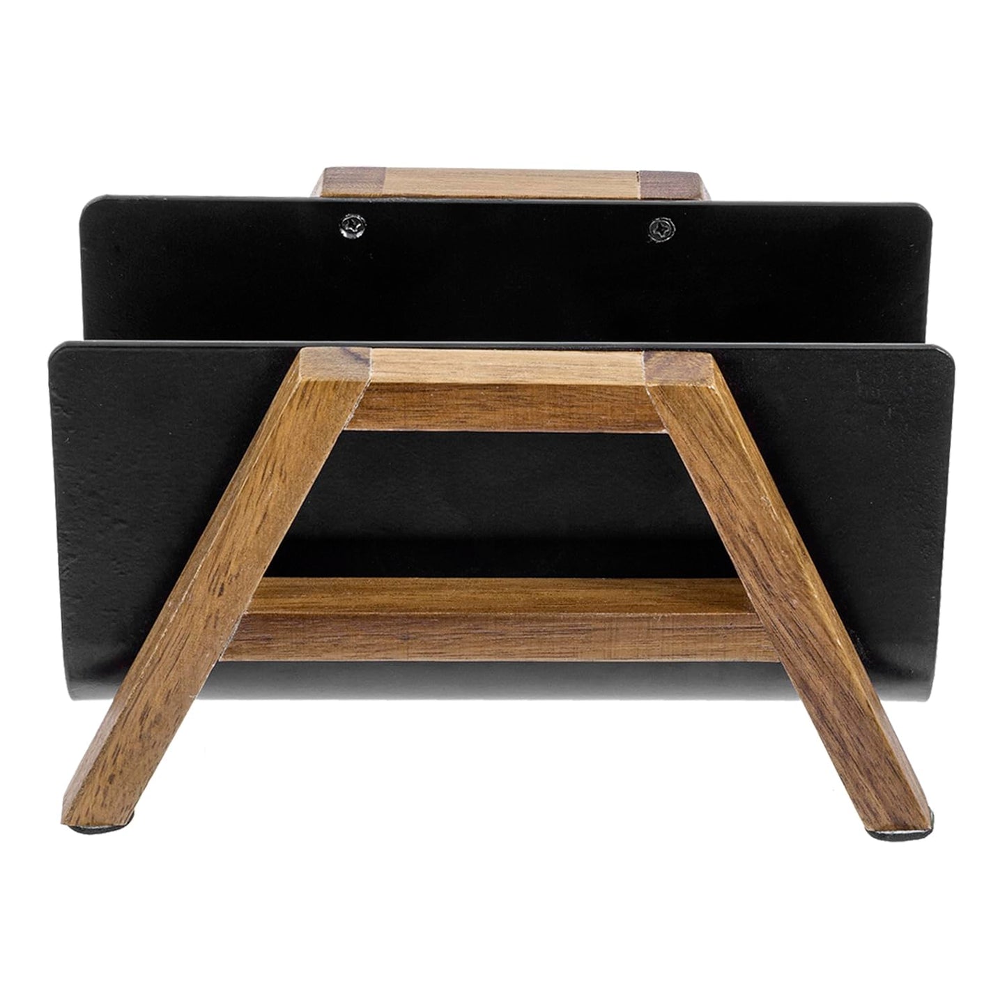 MyGift Modern Desktop Mail Holder, Urban Solid Acacia Wood and Matte Black Metal Tabletop Letter Sorter