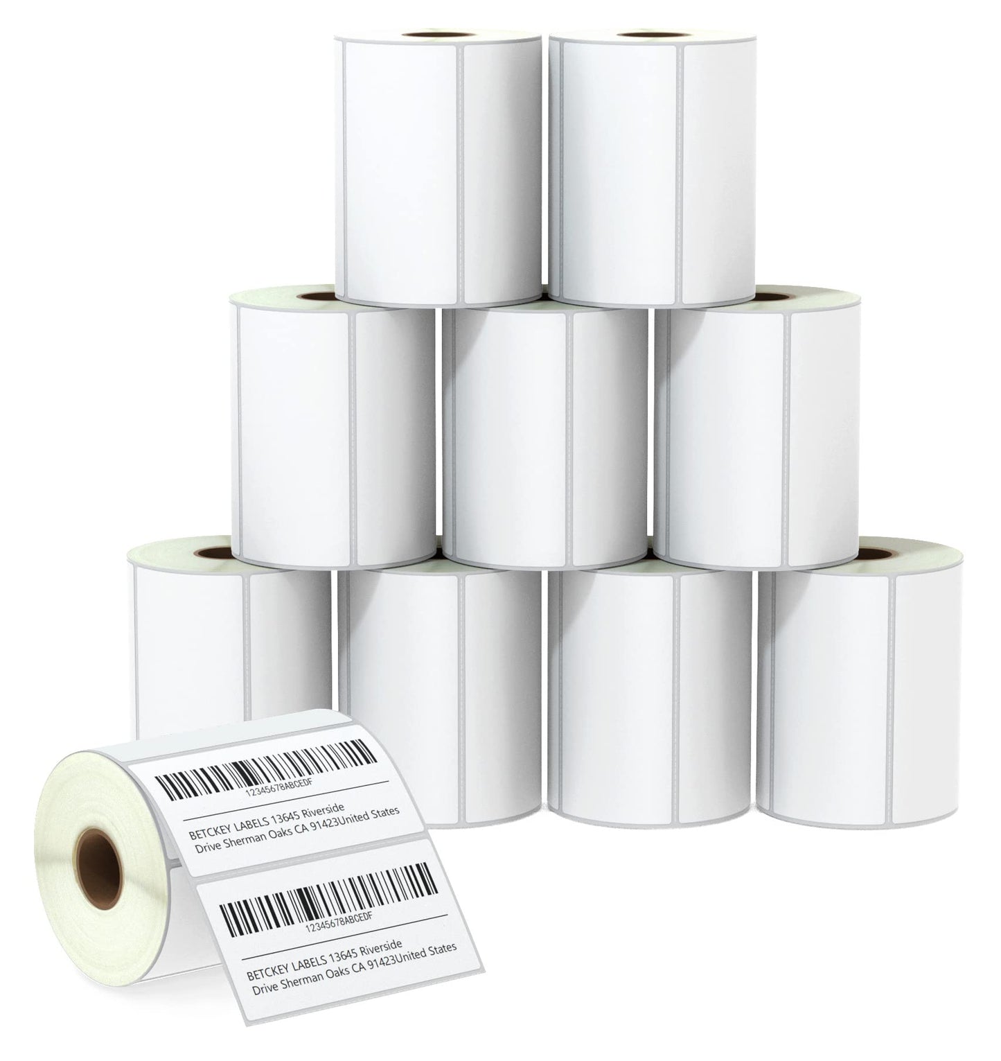 BETCKEY - 4" x 2" (102 mm x 51 mm) Barcode Shipping & Multipurpose Labels Compatible with Zebra & Rollo Label Printer,Premium Adhesive & Perforated [10 Rolls, 7500 Labels]