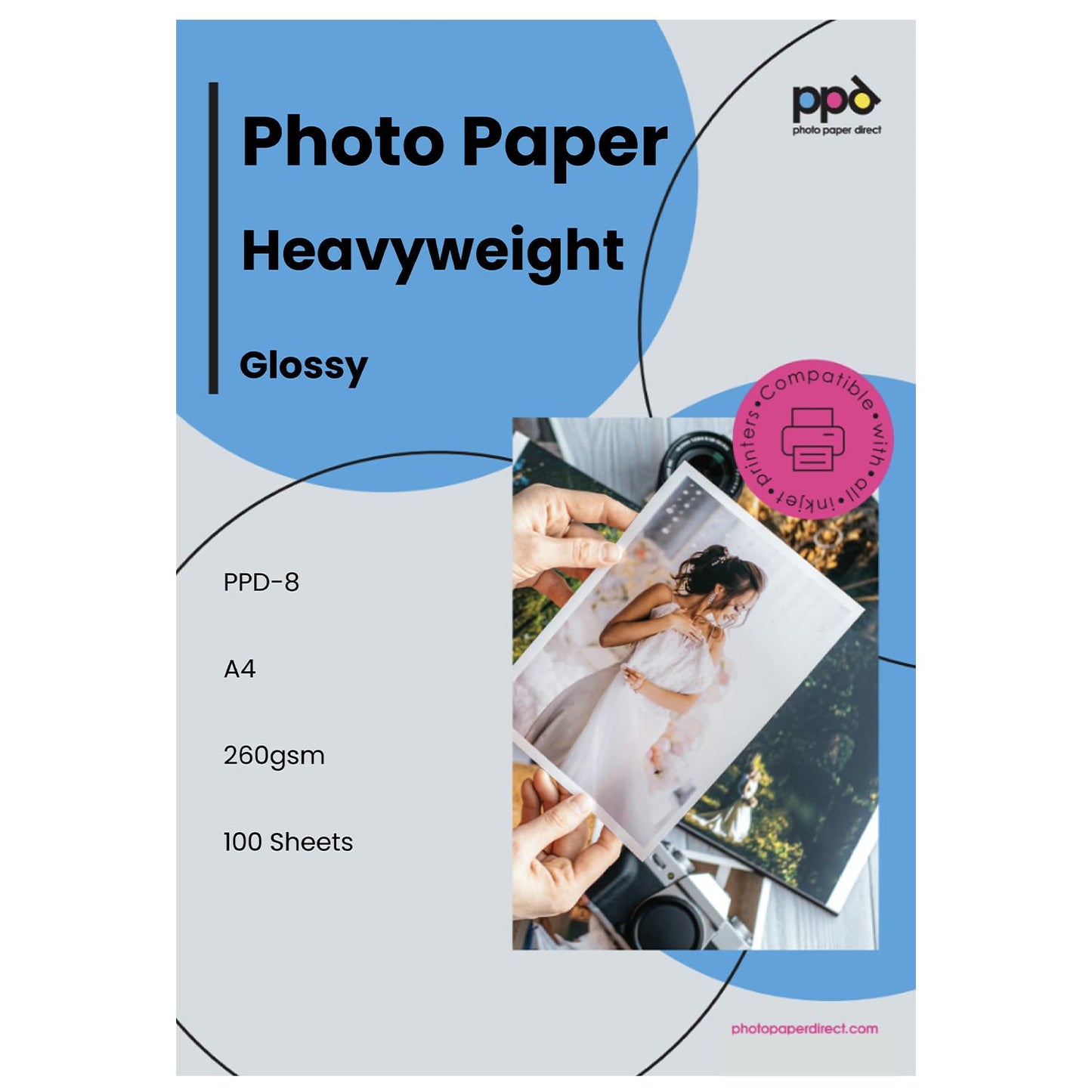 PPD 100 Sheets Inkjet High Gloss Photo Paper 8.5x11 64lbs 240gsm 10.9mil Letter Size Heavyweight Instant Dry and Water-Resistant (PPD-8-100)