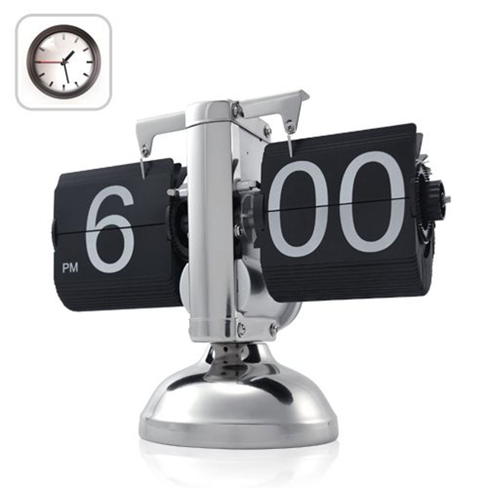 WoneNice Desk Clock, Retro Digital Flip Down Clock - Battery Operated with Internal Gear Mechanism for Office, Bedroom, Kitchen, School, Hotel, and Café Décor - Black