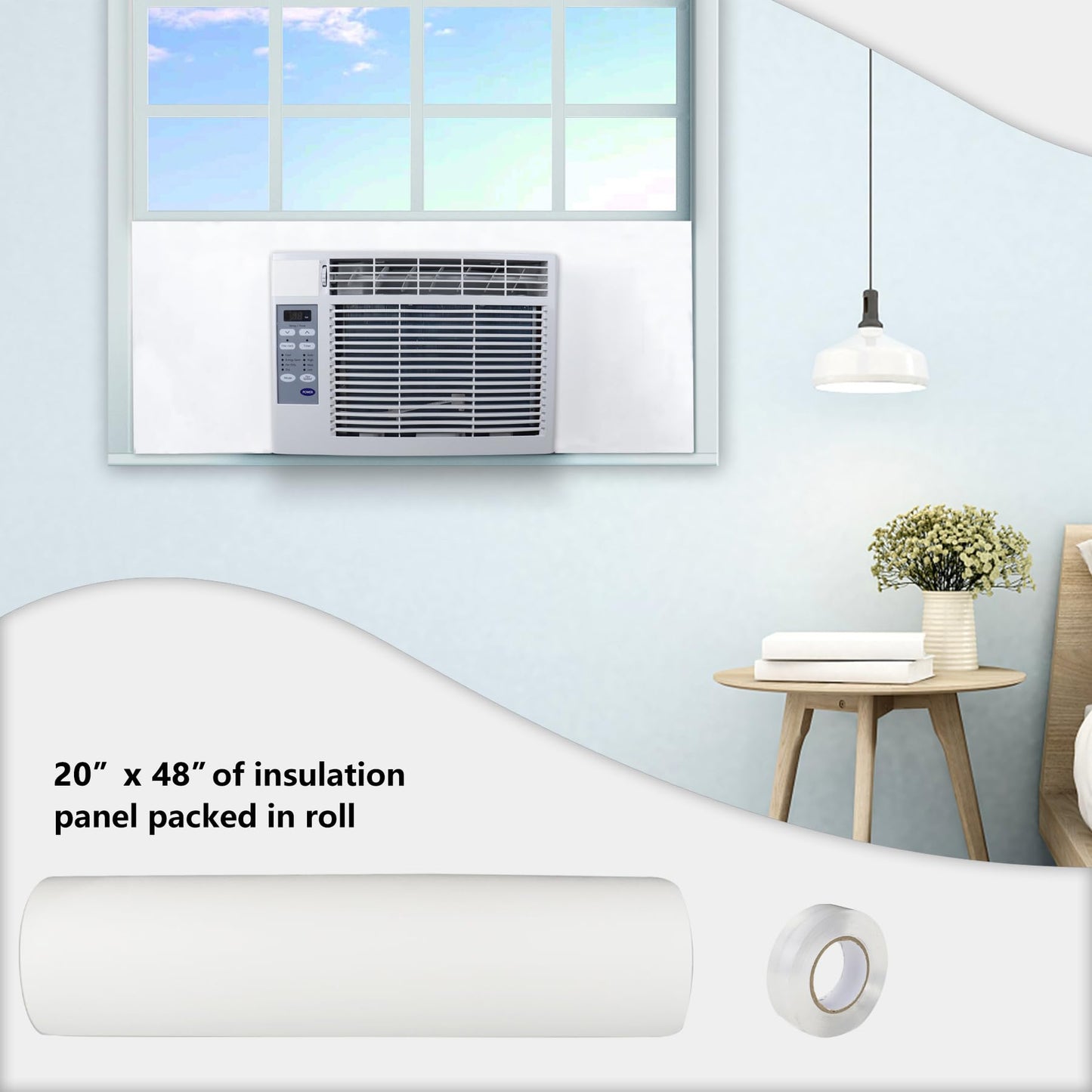 BJADE'S Window Air Conditioner Side Insulated Foam Panel,Full Surround Panels Window Seal Kit, Summer and Winter Heat and Draft Insulating 48in W