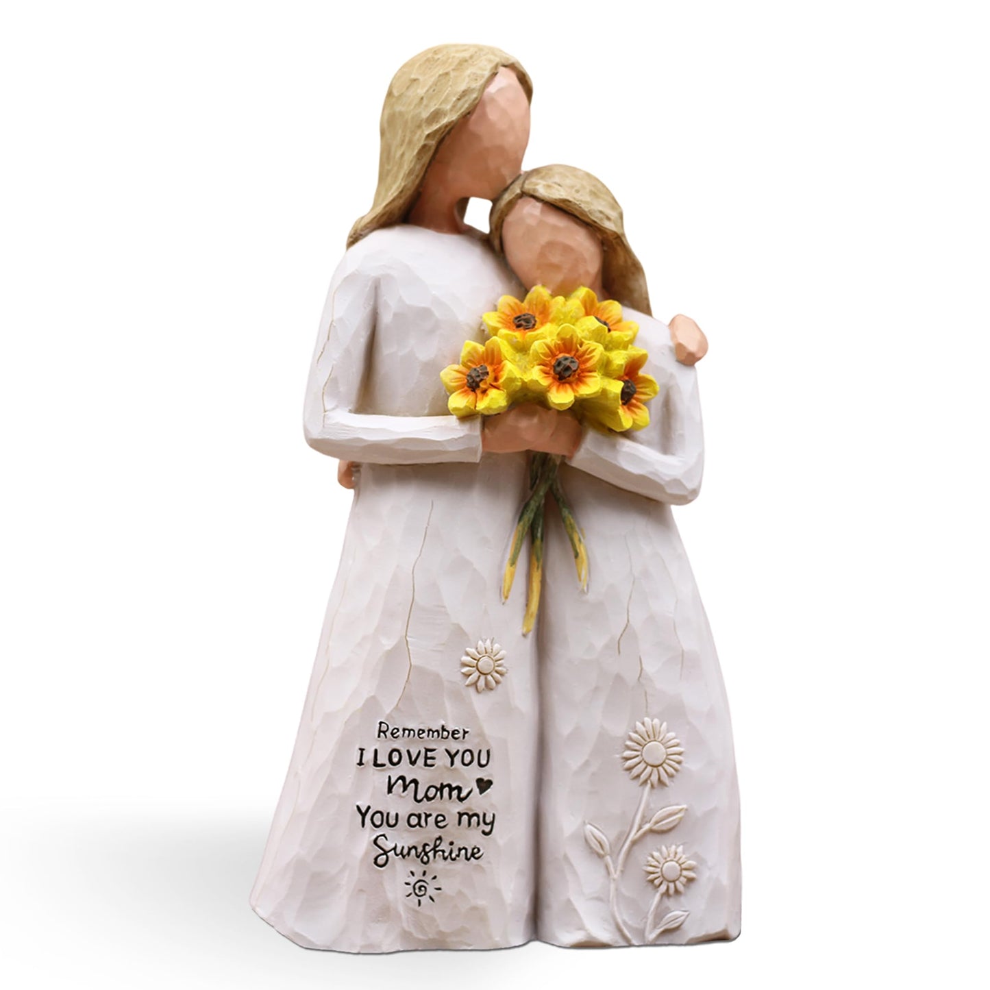 AUMELO Mom Birthday Gifts from Daughter, Gifts for Mom, Hand-Painted Mother Daughter Figurine Holding Sunflowers, 5.7" Resin Keepsake for Mothers Day, Christmas, Mother of the Bride(White)