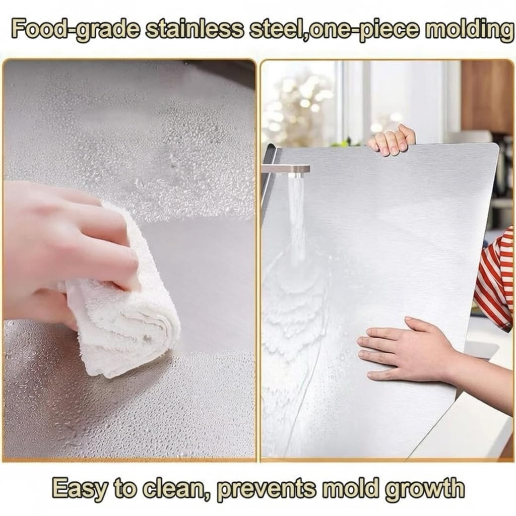 Stainless Steel Cutting Boards for Kitchen, Lipped stainless steel cutting board. Large cutting board suitable for meat, fruits, vegetables, bread, and baking (40 x 30cm / 15.7"L x 11.8"W)