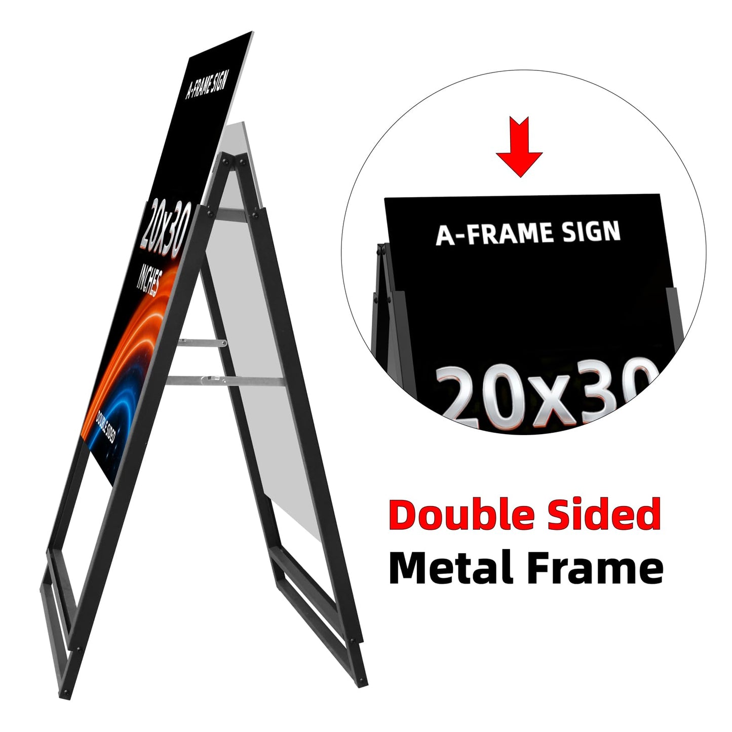 Heavy Duty Slide-in Folding A Frame Sign Sidewalk Sign20x30Inch Sandwich Board Steel Metal Double-Side Pavement sign Corrugated Plastic Poster (20x30 inch(Frame only))