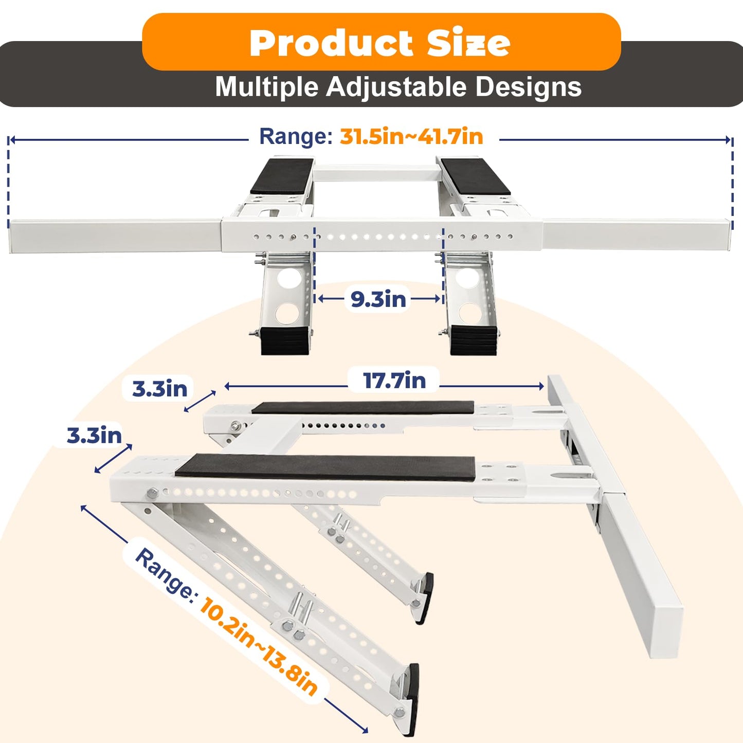 No Drilling Air Conditioner Support Bracket, Adjustable Window AC Bracket Fits Single & Double-Hung Windows, Heavy Duty Steel Holds Up to 220lbs for 5000-24000 BTU Units