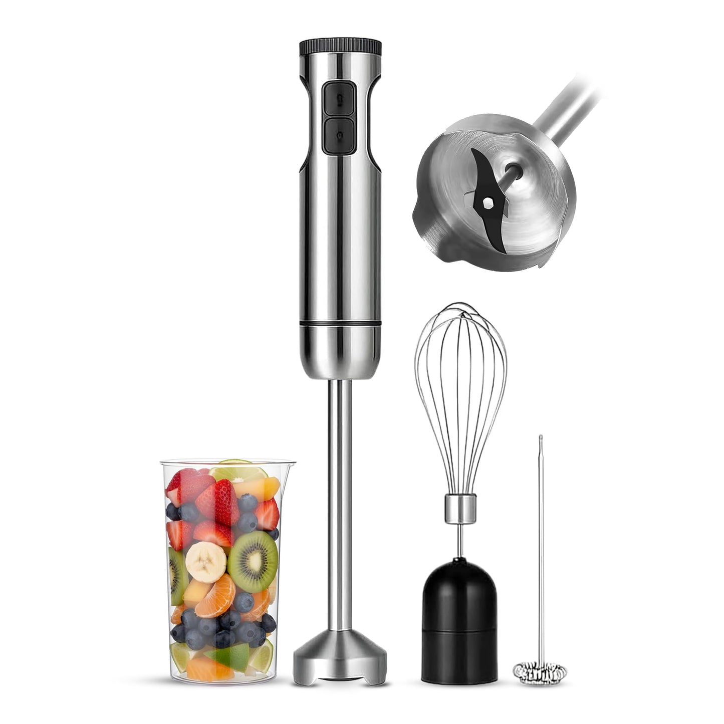 TEGH 4-in-1 Immersion Hand Blender Set - 800W Powerful Stainless Steel Stick Blender with Whisk, Chopper and Beaker - 8-Speed Handheld Blender for Smoothies, Soup, Baby Food and Puree