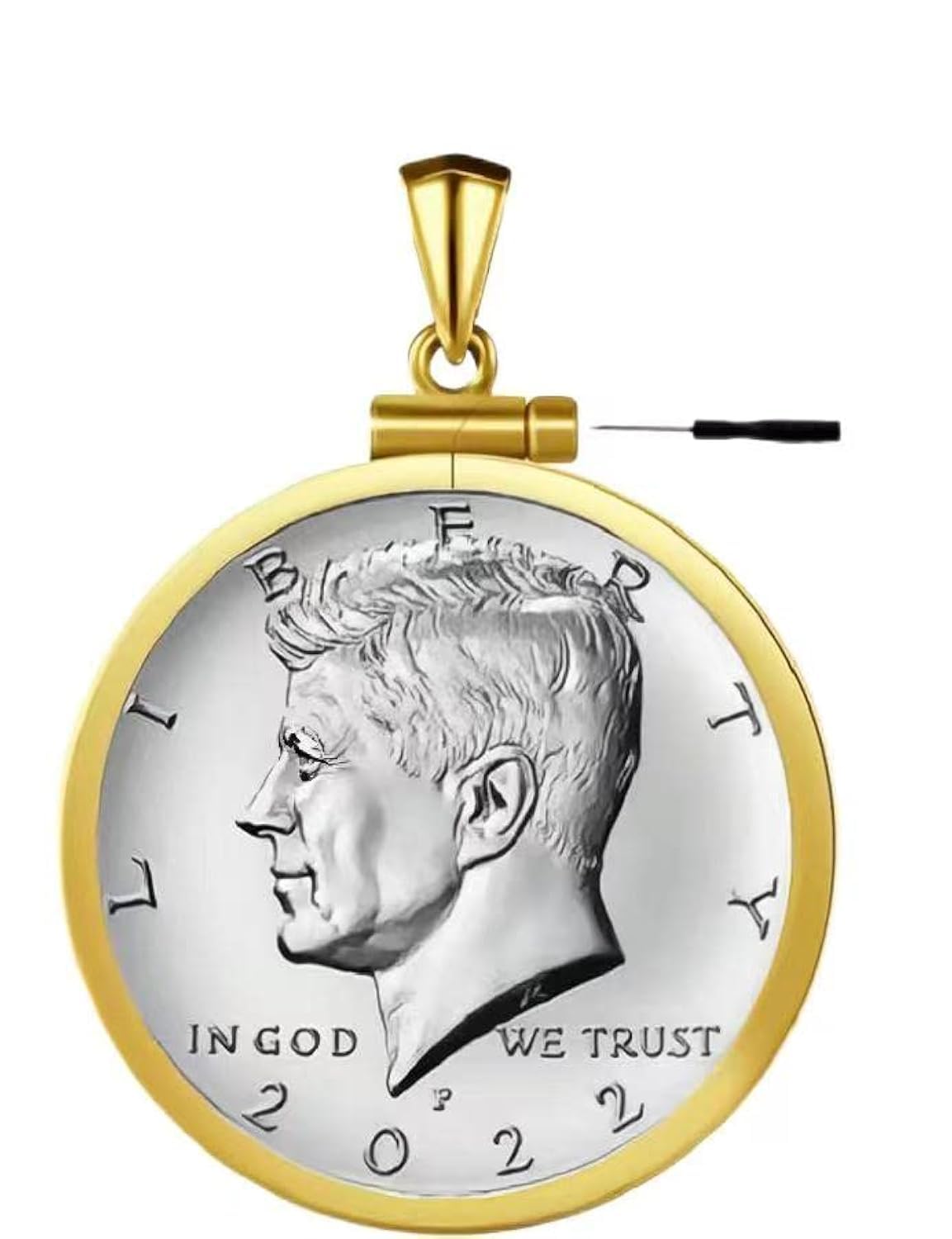 Geruibi 24-Karat Gold wrapped in Silver 50 Cent Border Screw Top 30 mm Coin Border，Coin NOT Included