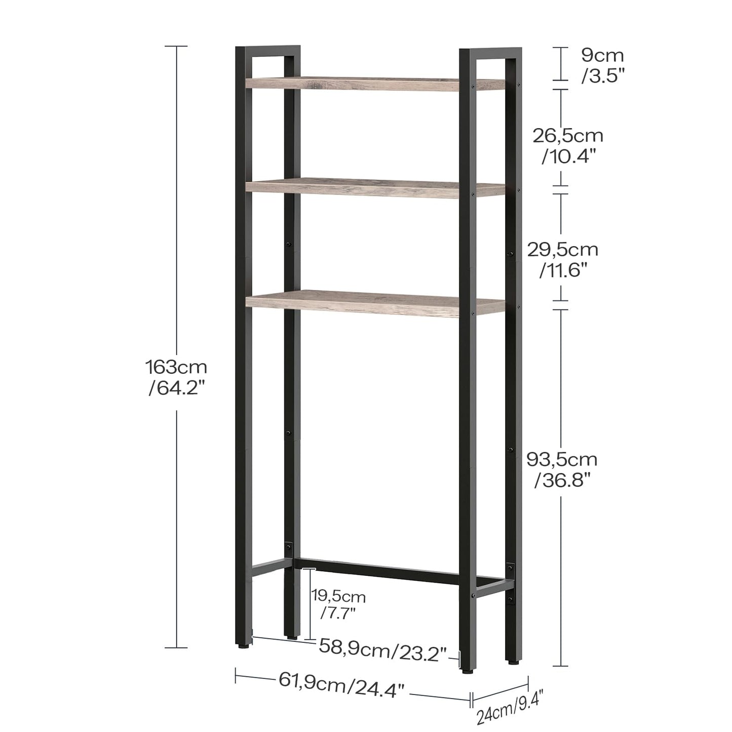 HOOBRO Over The Toilet Storage, 3-Tier Bathroom Organizer Shelf Over Toilet, Freestanding Bathroom Storage Shelves, Space Saver, Easy to Assemble for Room, Greige and Black BG41TS01