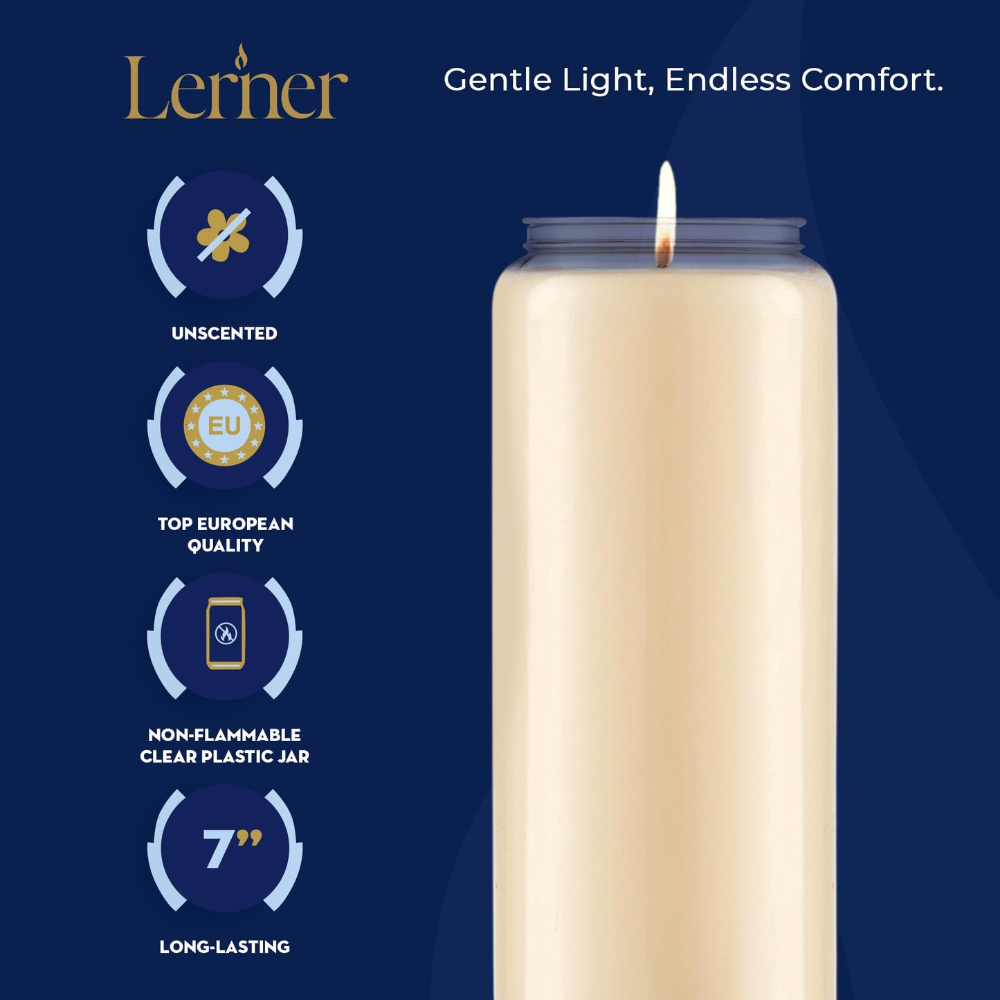 Lerner 9-Day Memorial Candles, 10 Pack, 7” Pillar Prayer Candle in Plastic Jar, Long-Lasting Smokeless Clean Burning Mourning & Shiva Candle for Vigils, Church, Emergencies, Jewish Yahrzeit Candles