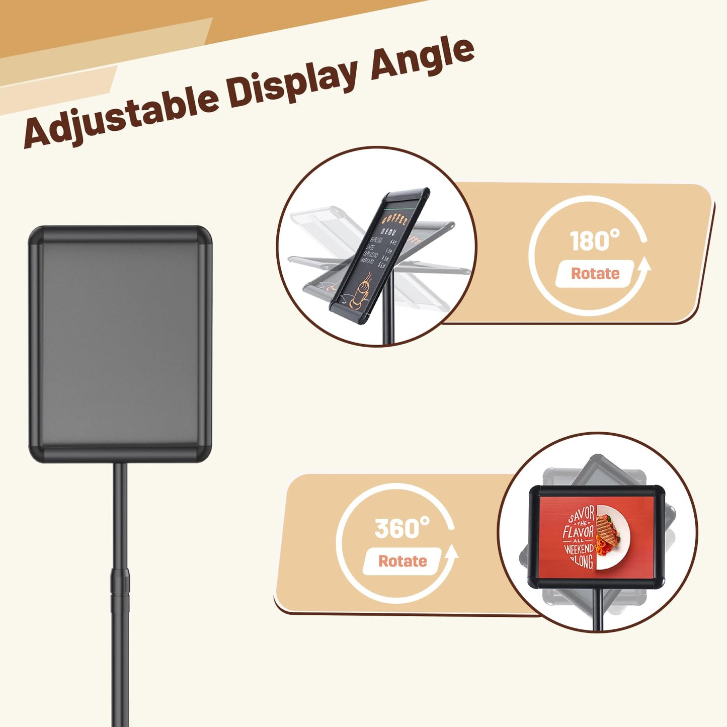 Newzueby Adjustable Pedestal Floor Stand Sign Holder for 8.5 x 11 inches Poster, Snap open frame, Outdoor Indoor Standing Display Sign Holders. (2 Pack)