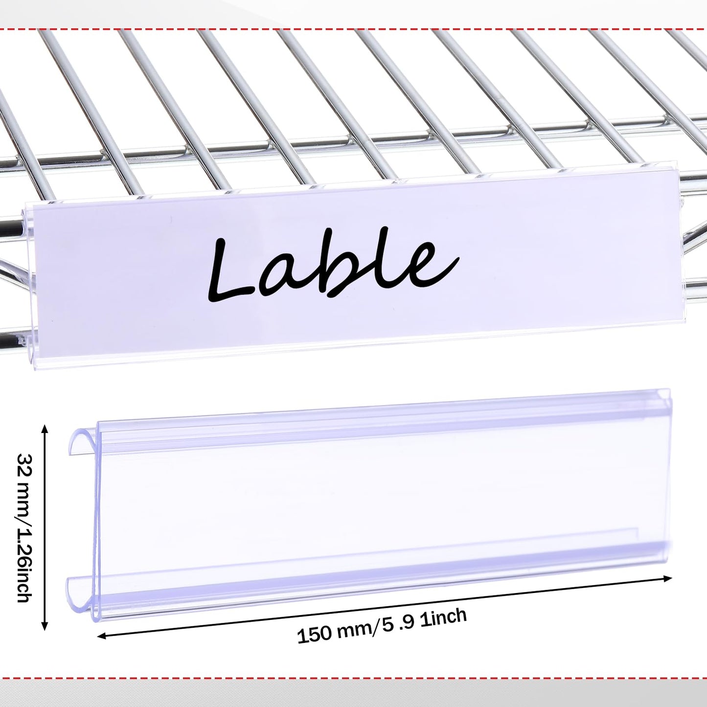 Kathfly 100 Pcs Wire Shelf Label Holder 6"x1.25" Extended Clear Rack Ticket Label Holder with Paper Insert Area Plastic Basket Clips on Compatible with 1-1/4 Inch Shelf Tags Thick