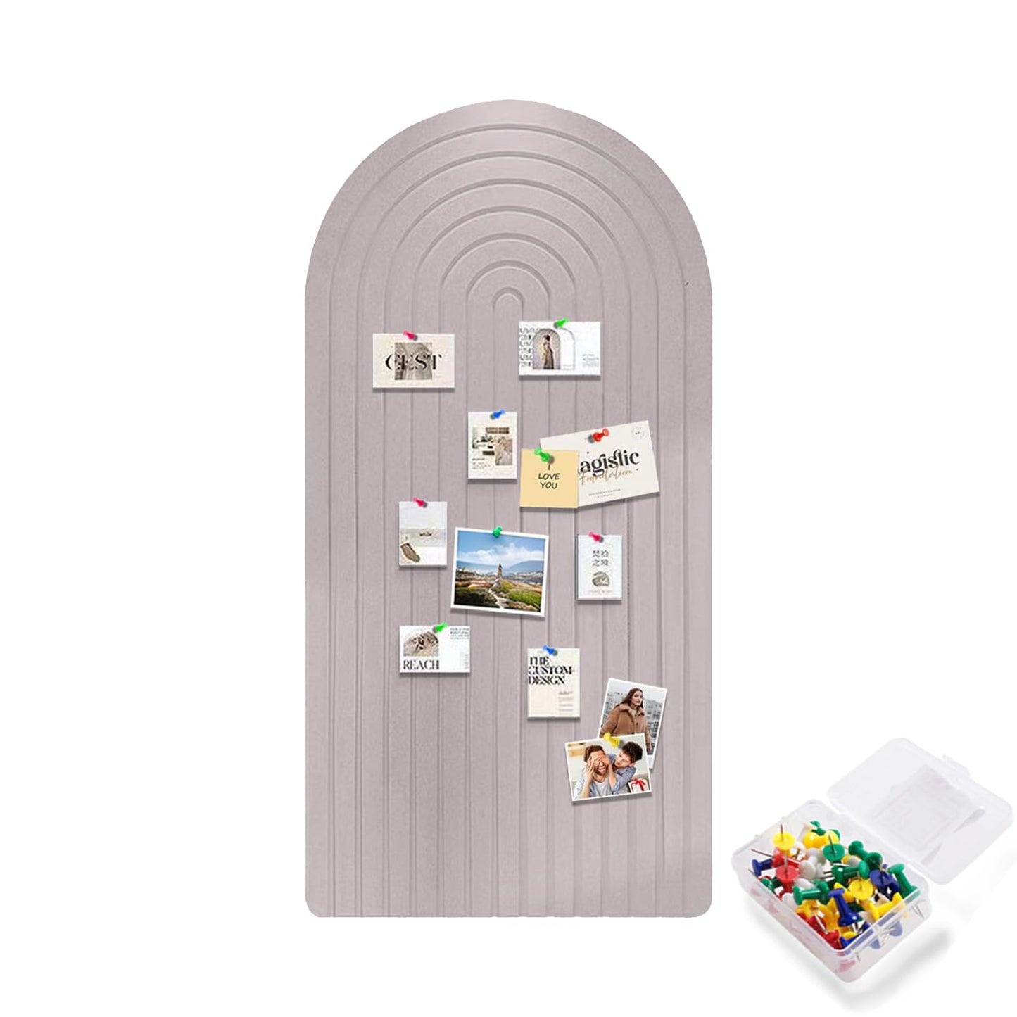 Large Felt Notice Board 47"x24" Arch-Shaped Push Pin Board with 35 Pushpins Cork Board Alternative Self-Adhesive Photo Panels for Office, Bedroom, Living Room, Photo Decorative Board