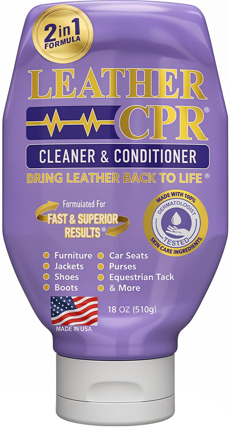 Leather CPR Cleaner and Conditioner 18oz. Bring Leather Back To Life on Furniture, Car Seats, Handbags, Jackets, Boots, Saddles, Purses & Shoes. Restores Shine, Softness & Color to Real Leather