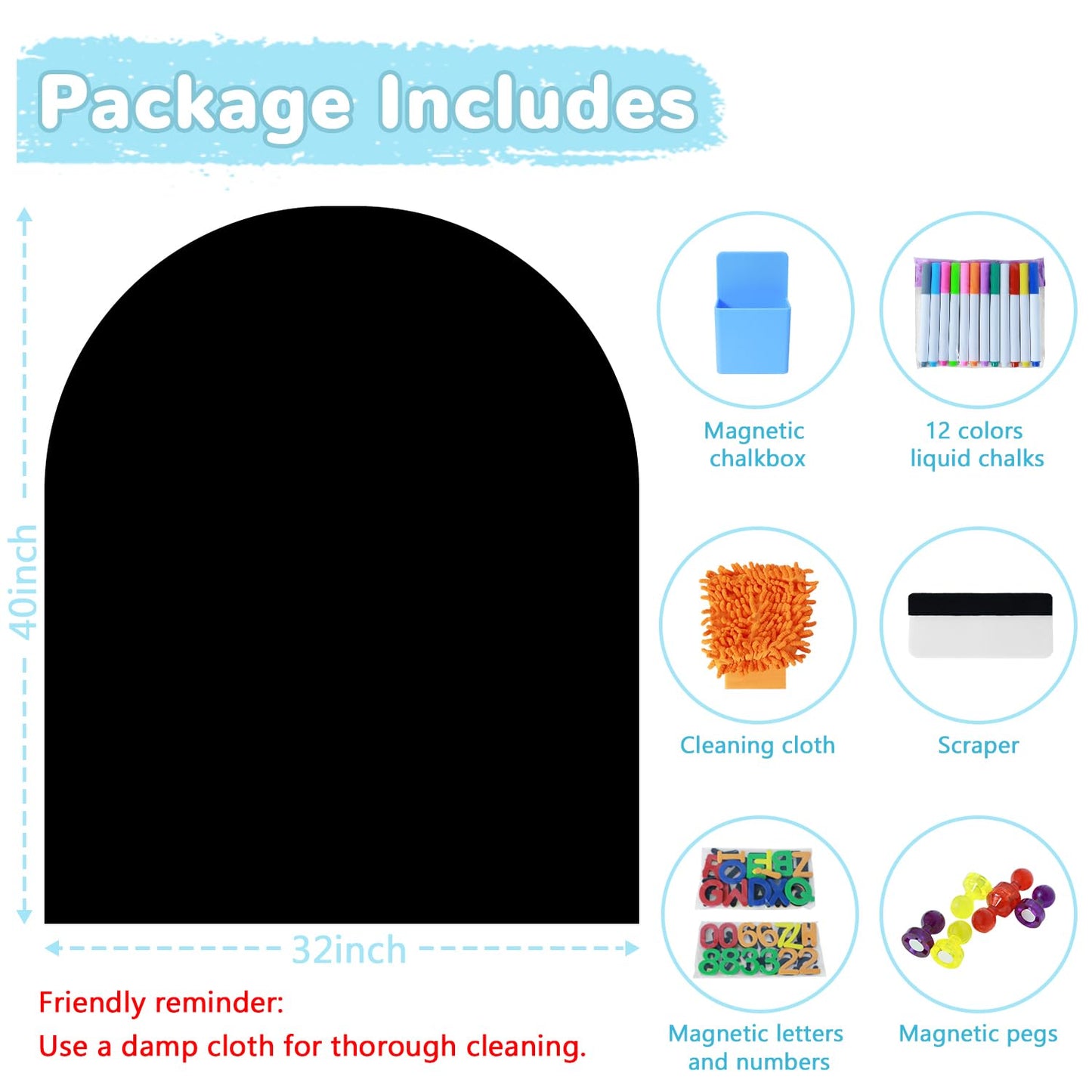 WUPIOS Magnetic Wall Decal Arch 40x32 inch Magnet Wall for Kids Chalkboard Adhesive Blackboard Magnetic Wallpaper Chalk Board Magnetic Wall Decal for Kids Playroom for Home Playroom Classroom Black