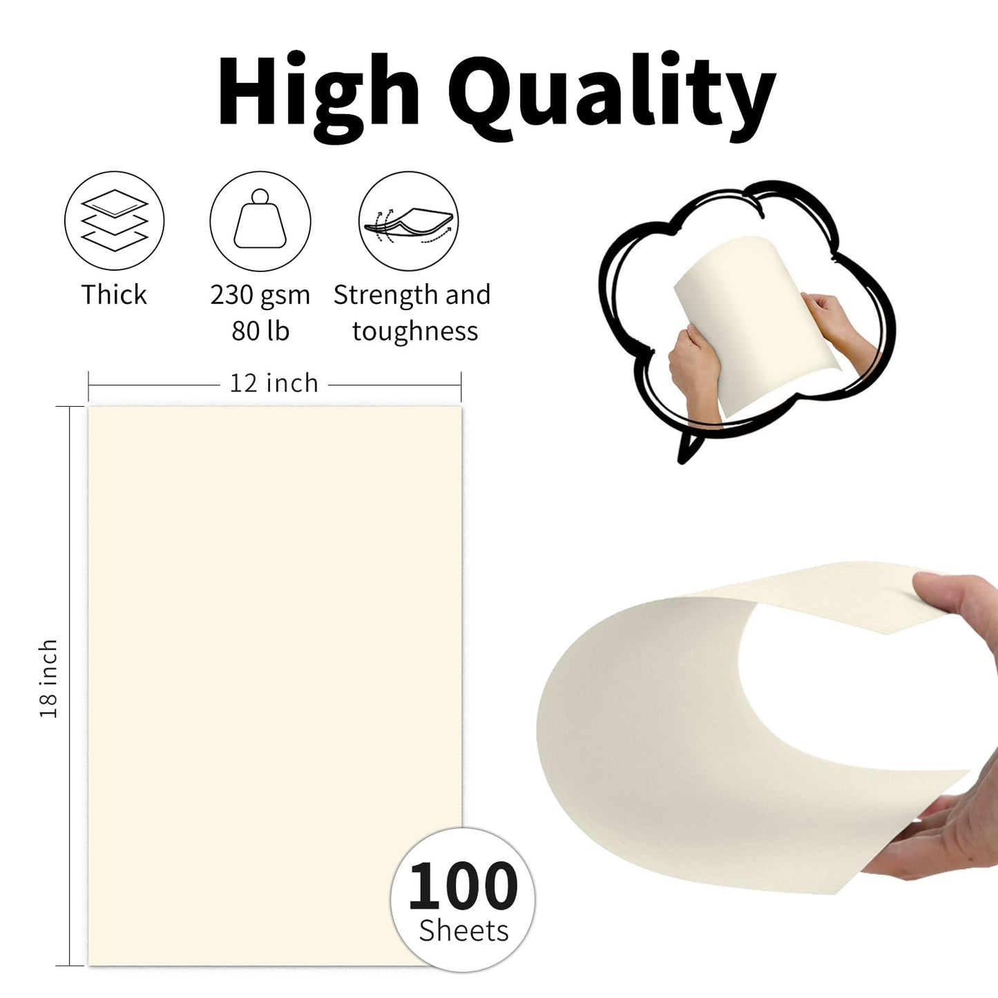 12x18 Cream Cardstock 100 Pack, Goefun 80lb Thick Cardstock Ivory, Heavyweight Card Stock Construction Paper for Printing, Posters, Cover, Brochure, Flyer and DIYs