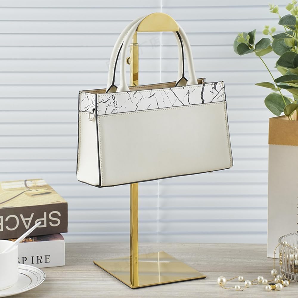 Hacaroa Set of 3 Purse Display Stand Stainless Steel, Adjustable Metal Handbag Holder Gold Tabletop Bag Rack, Single Hook Jewelry Display Stand for Closet, Boutique, Store