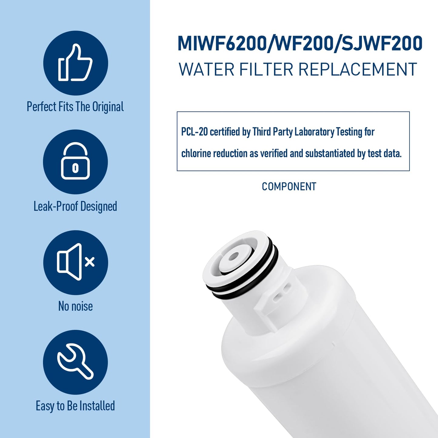 MIWF6200 Water Filter, Compatible with Sharp® SJWF200, SJG2254FS, Thor Kitchen® WF200, Zline® MIWFT2100, Midea® MRS26D5AST, MF-2008-R2, Zline® RFM-W-36 Refrigerator Models (3 Pack)