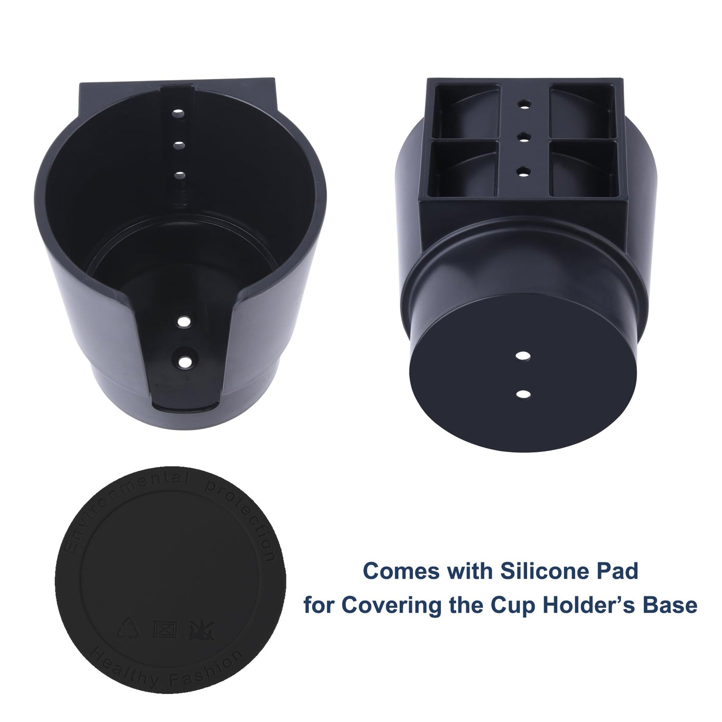 Universal Large Desk Cup Holder Clamp on, Heavy Duty Plastic Drink Holder for Table, Porch Swing, Patio Chair, Clip On Anti-Spill Bottle Holder for Most Cups, Bottles, Cans, Tumbles, Black, Pack of 2