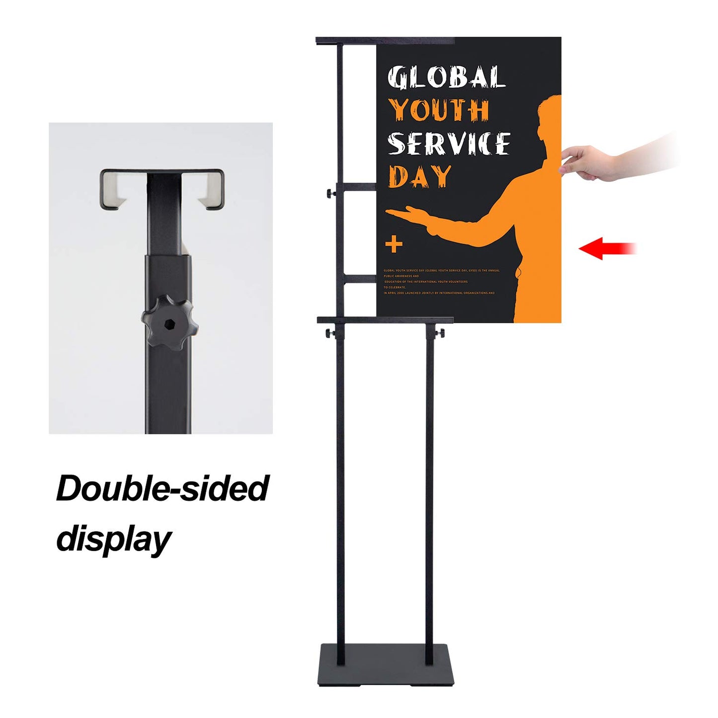 AKTOP Heavy Duty Floor Standing Sign Holder with Non-Slip Mat Base, Adjustable Banner Stand Height Up to 82.6 inch, Double-Sided Pedestal Poster Stand for Indoor Outdoor Display