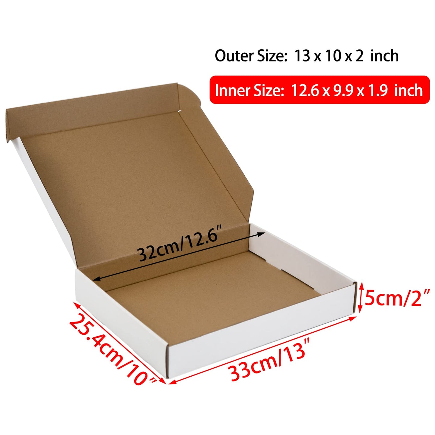 Sodissa 13x10x2 Inches Shipping Boxes Pack of 25, White Corrugated Cardboard Boxes for Small Bussiness