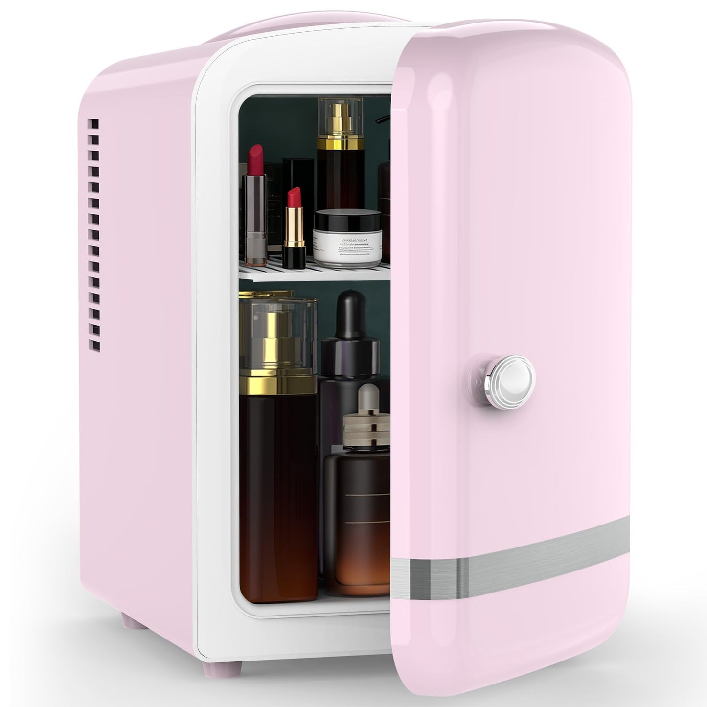 Electactic Mini Fridge for Bedroom, 4L/6 Cans Small Cosmetic Fridge for Skincare, Makeup, Medicine & Beverage, Portable Desk Fridge Cooler and Warmer for Kids, Car, Office, Dorm, Pink