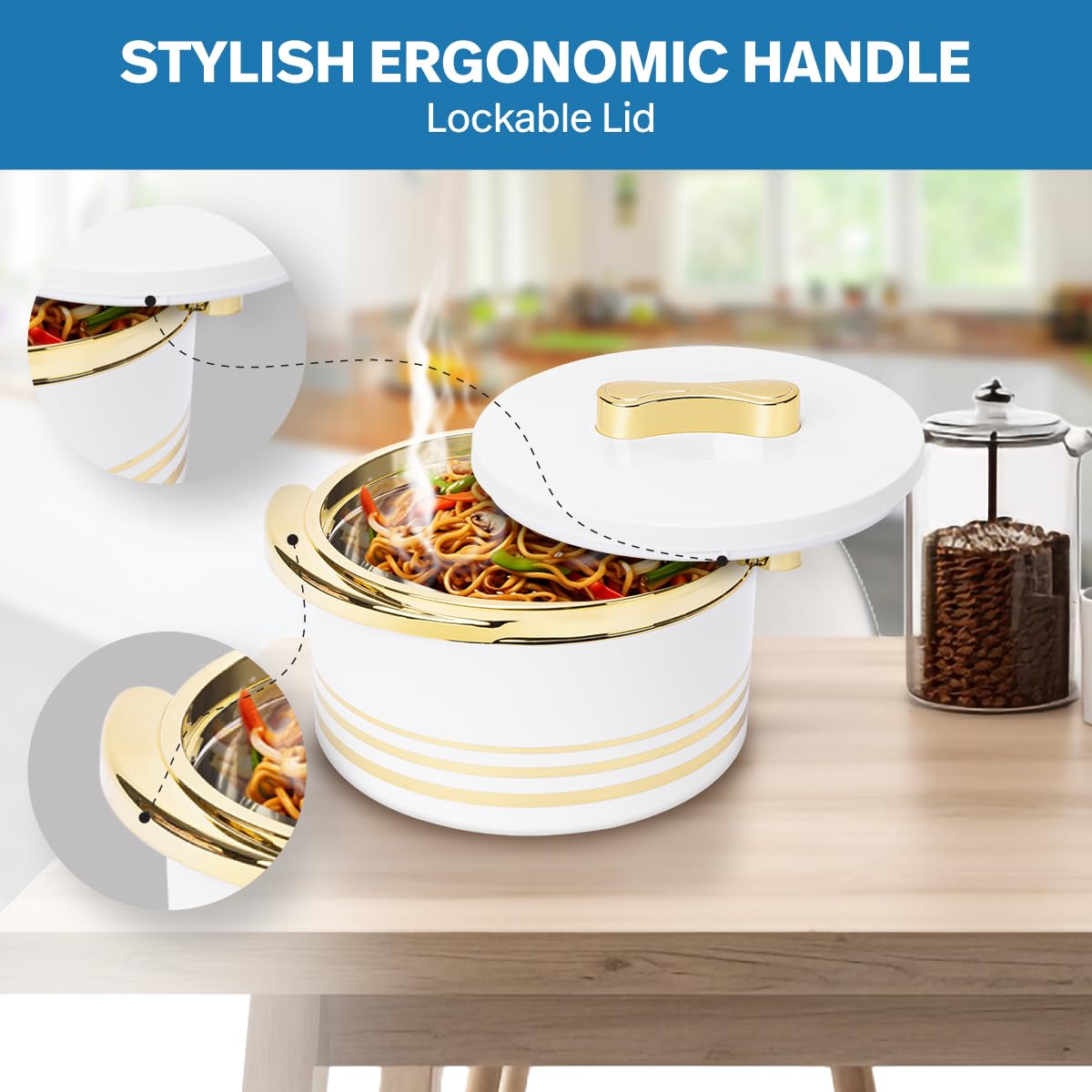 Pinnacle Insulated Casserole Dish with Lid 3 pc Set 3.7/2.6/1.5 qt. Hot Pot Food Warmer/Cooler –Thermal Soup/Salad Serving Bowl- Stainless Steel Hot Food Container–Best Gift Set for Moms –Holidays