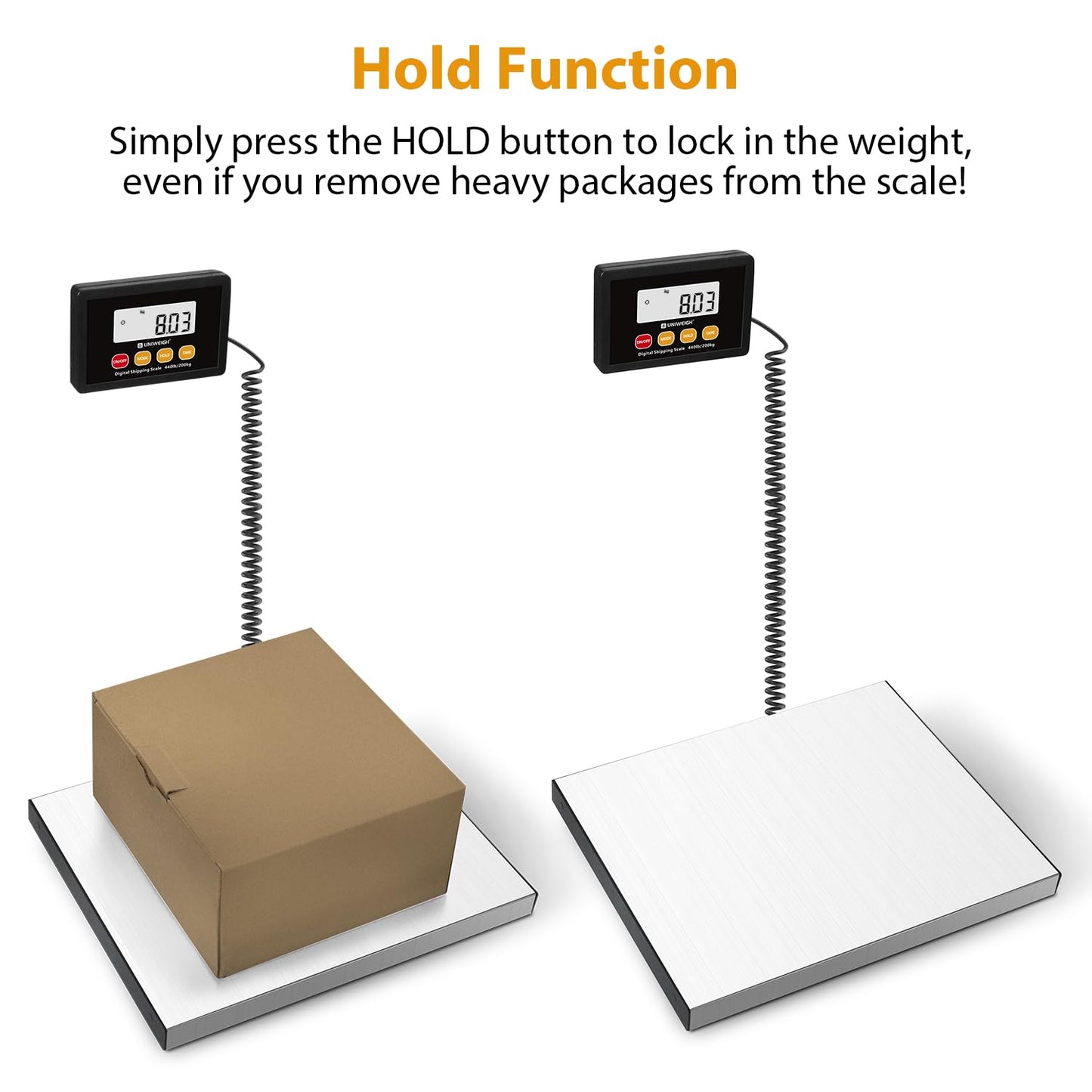 UNIWEIGH Digital Postal Scale,440lb x 10g Accuracy Shipping Scale,Stainless Steel Platforms,Heavy Duty Scale with LCD/Hold/Tare Functions,Postage Scale for Packages,Luggage Scale,Battery&USB Included