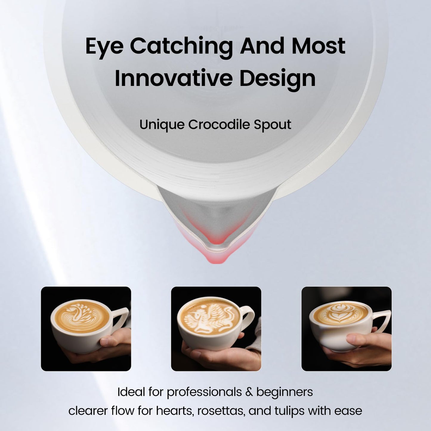 MHW-3BOMBER Latte Art Pitcher Stainless Steel Milk Frothing Pitcher Steamed Espresso Cup Barista Essentials (Cream White, 16.9oz/500ml) P5020W