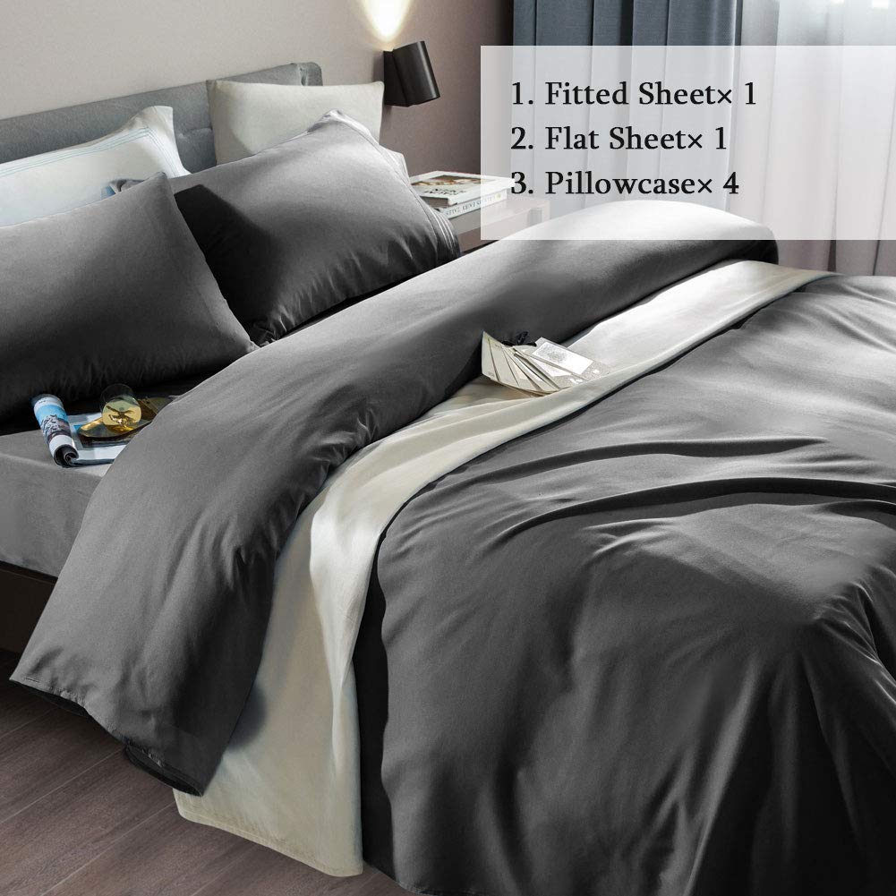 SONORO KATE Bed Sheet Set Super Soft Microfiber 1800 Thread Count Luxury Egyptian Sheets Fit 18-24 Inch Deep Pocket Mattress Wrinkle-6 Piece (Dark Grey, King)